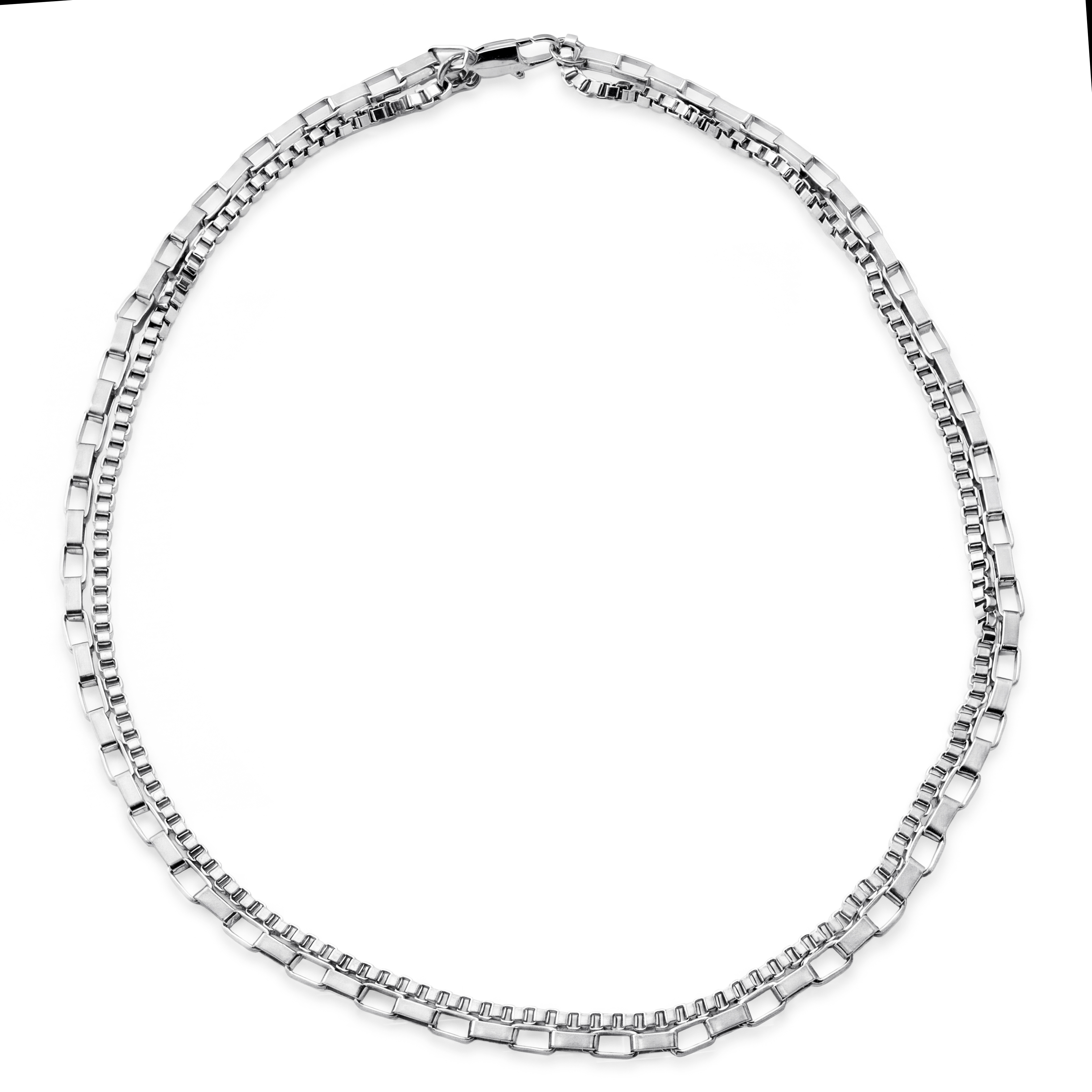 New Classics | Ezüst tónusú rozsdamentes acél rétegezett 2 az 1-ben lánc nyaklánc - 5