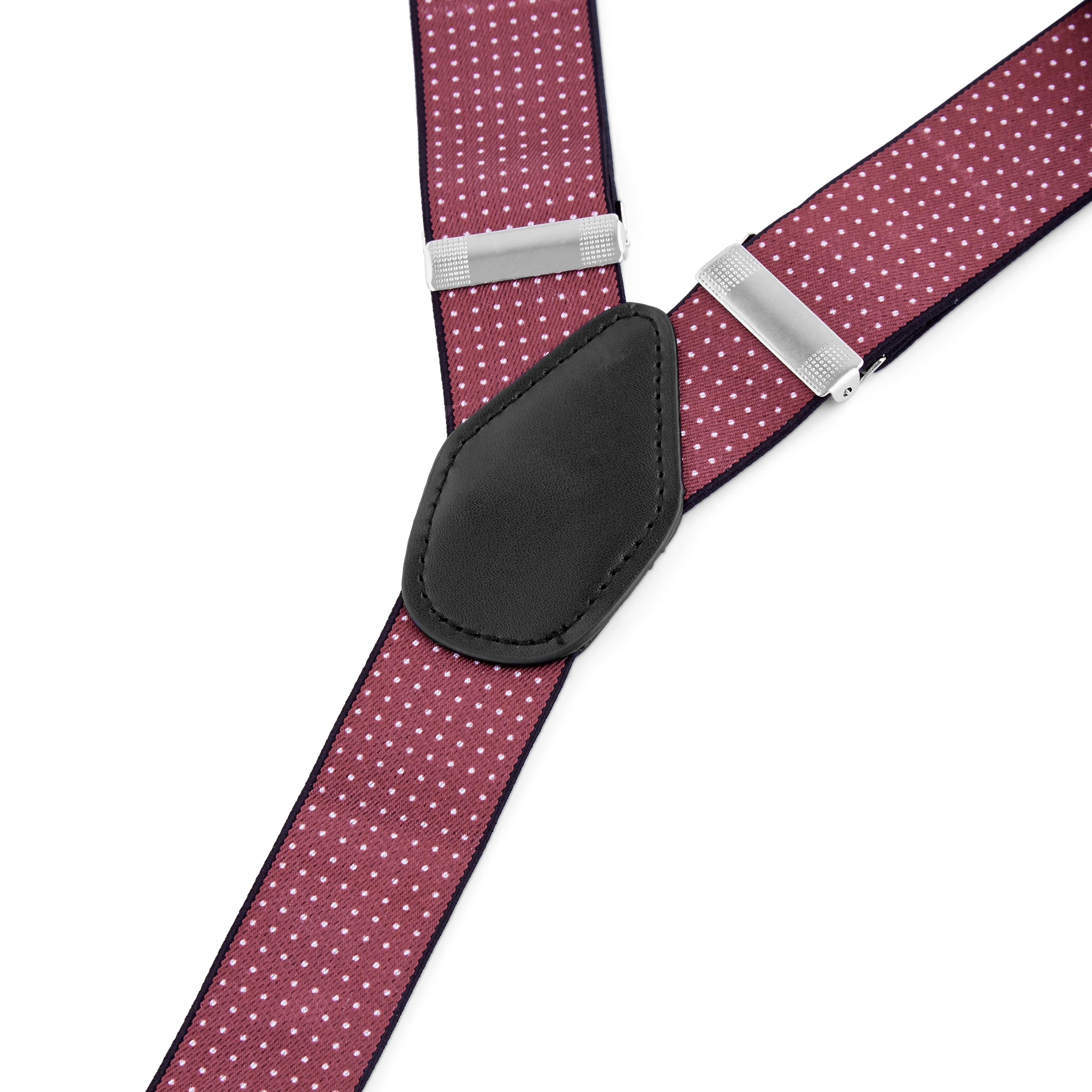 Bretelle larghe bordeaux a pois con fermaglio per bottoni - 3