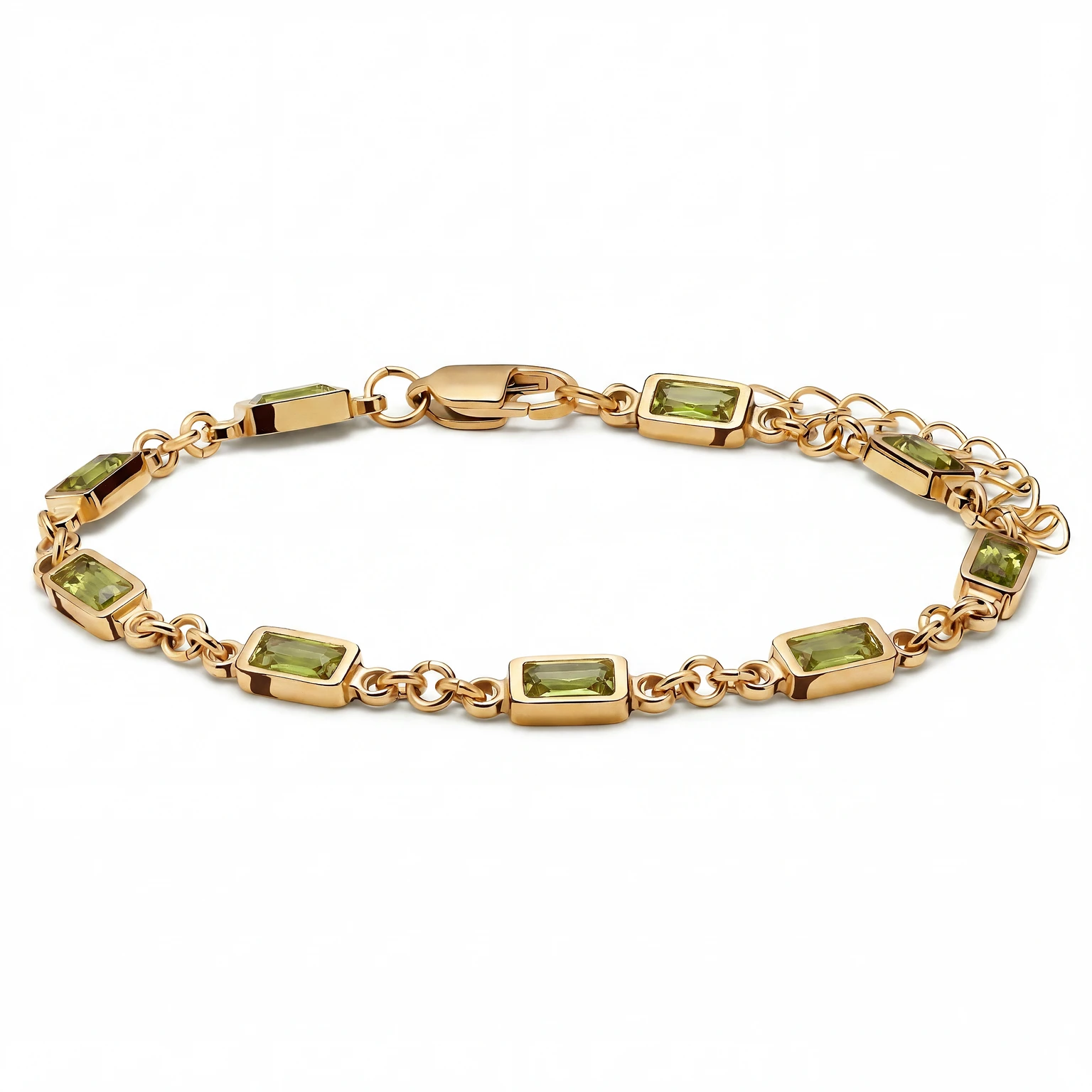 Prism | Goudkleurige armband met limoengroene stenen van kristalglas Prism | Goudkleurige armband met limoengroene stenen van kristalglas