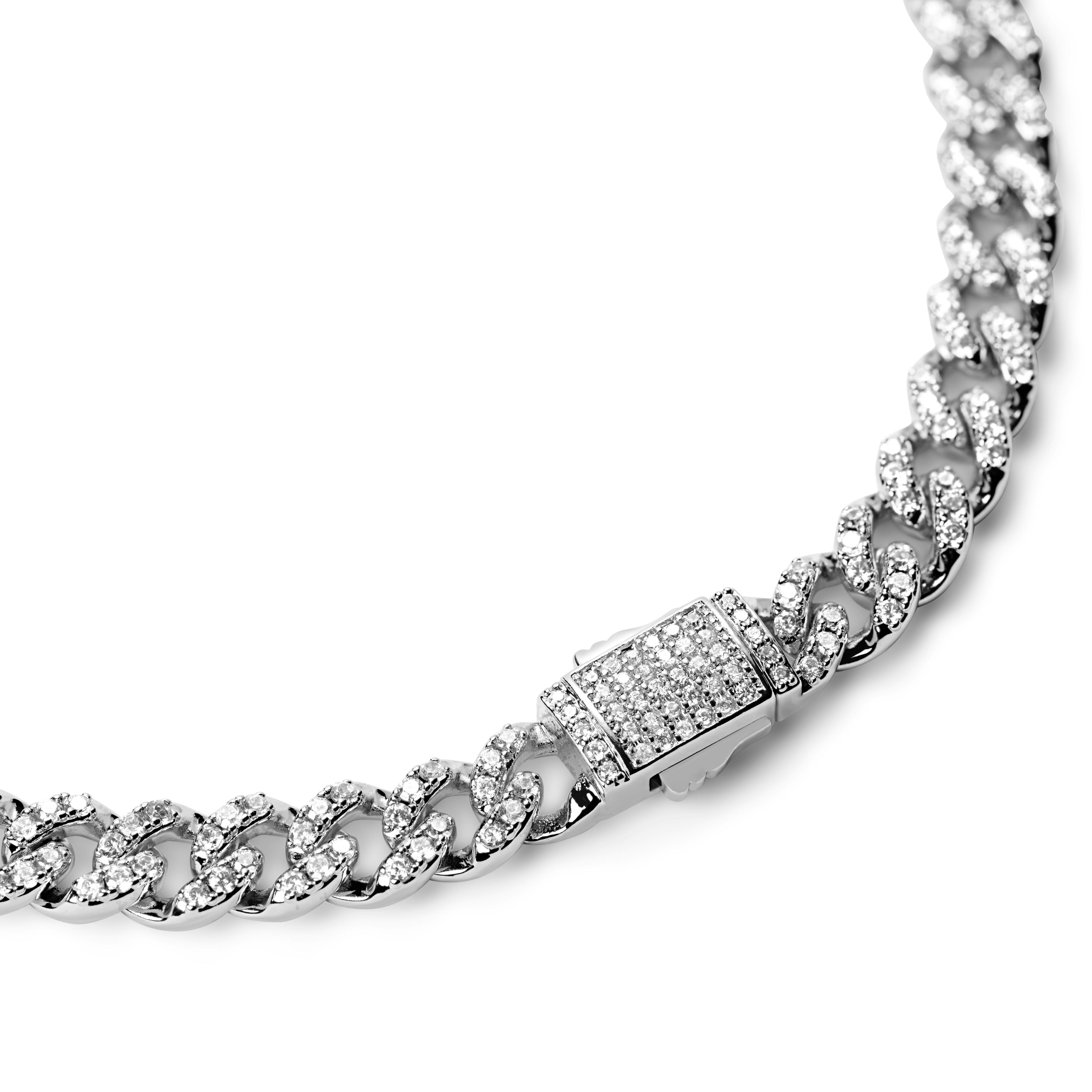 MaxBling81 Women's Silver Plated Pink Barbie Charm & Iced Cubic Zirconia Cuban Chain Necklace - 18 Inch