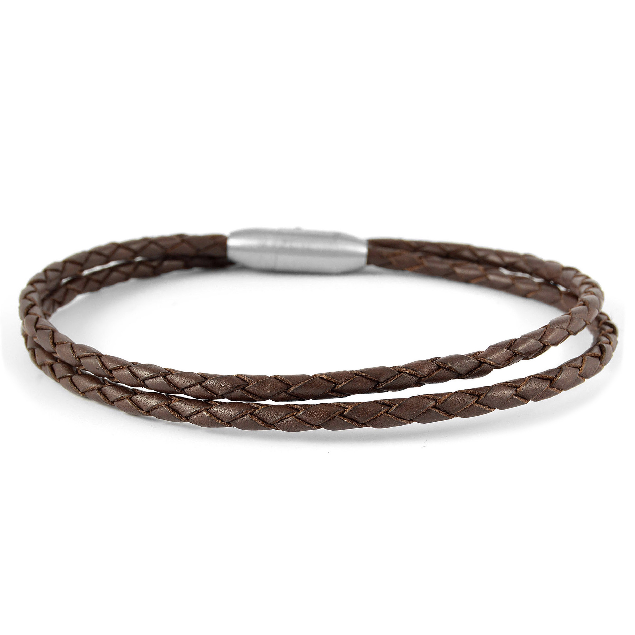 Braccialetto in pelle intrecciata marrone 3 mm - 1