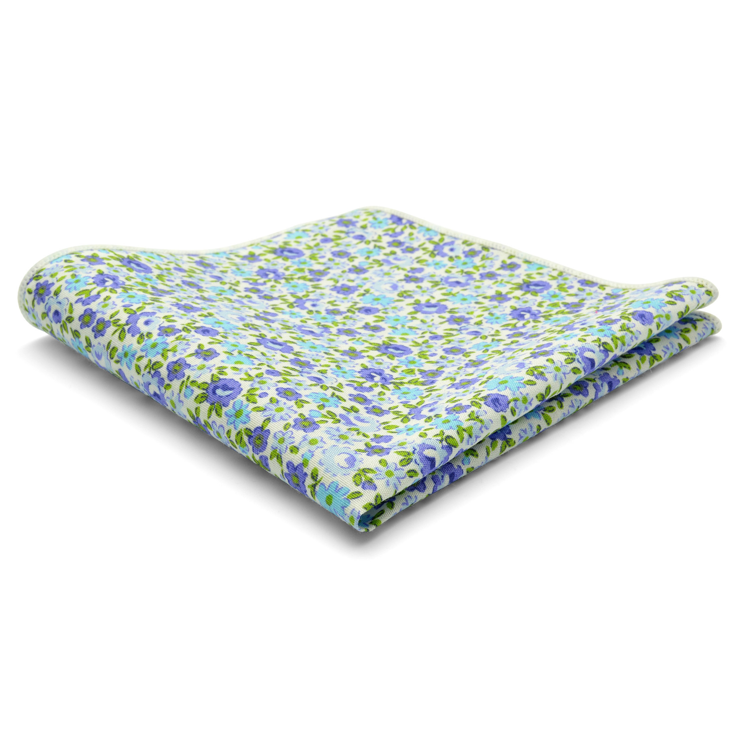 Blå Blomster Bomulds Lommeklud - 1