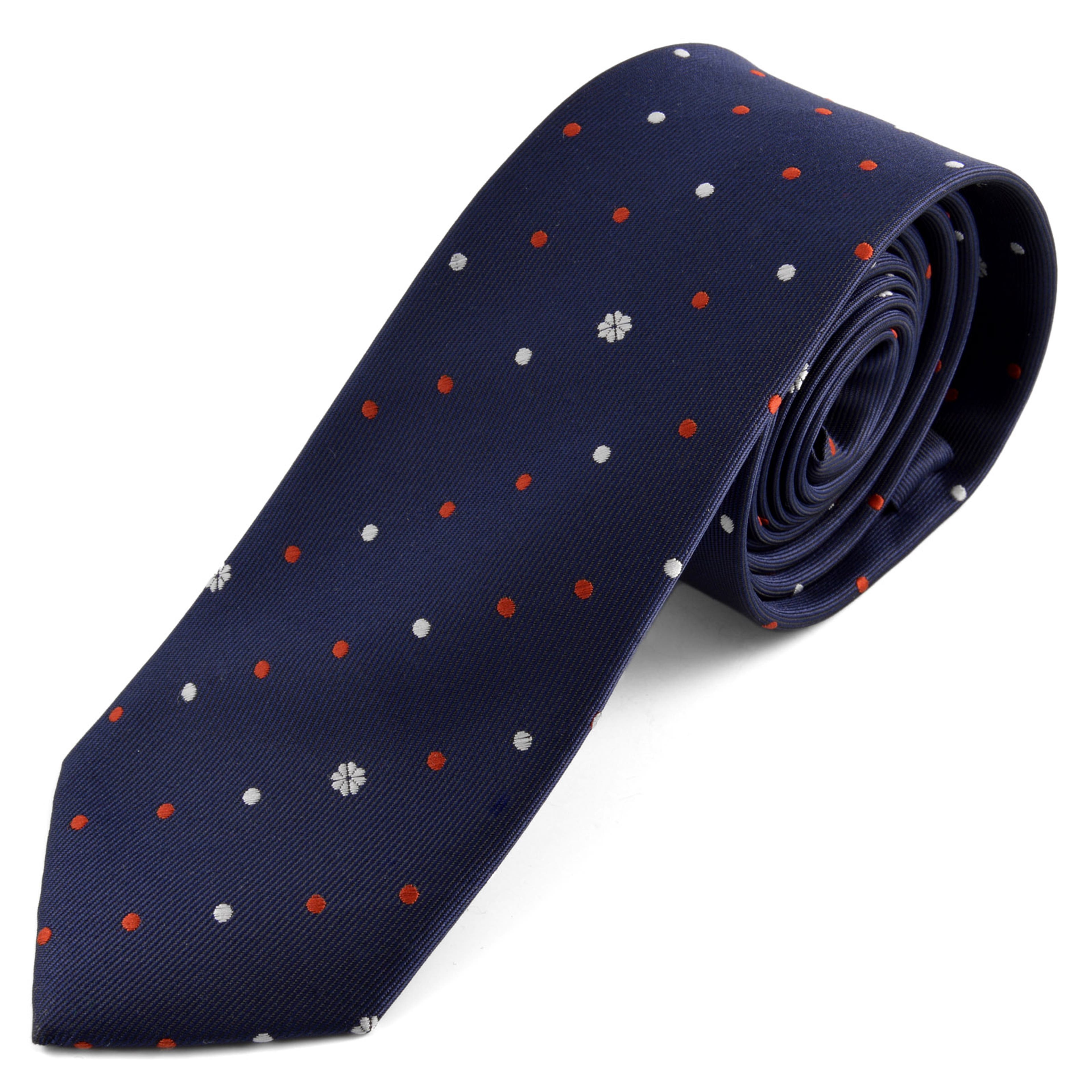 Ciemnoniebieski krawat w kropki i koniczyny