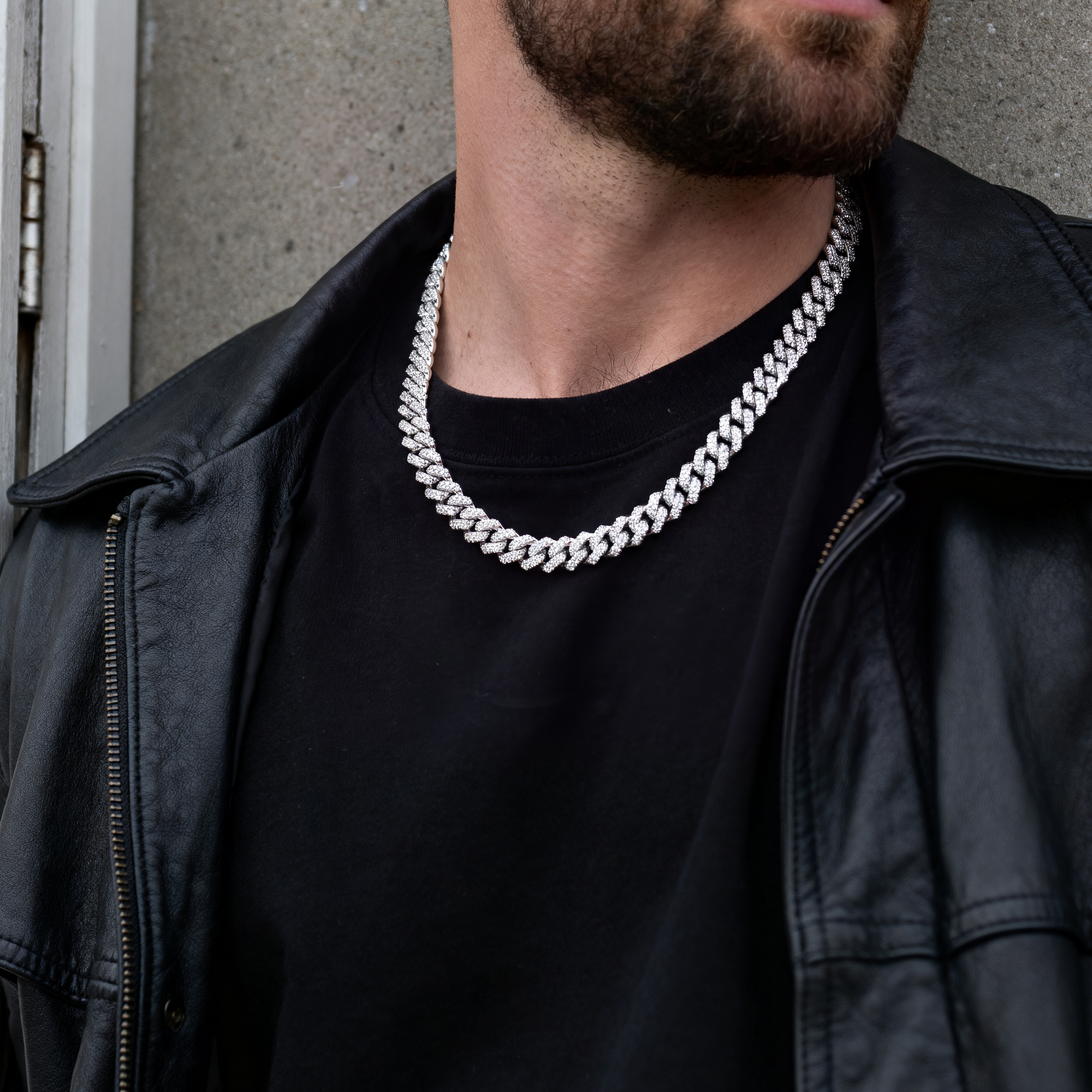 Nicos | Collar efecto hielo de cadena cubana diamantada y circonitas plateado de 12 mm - 3