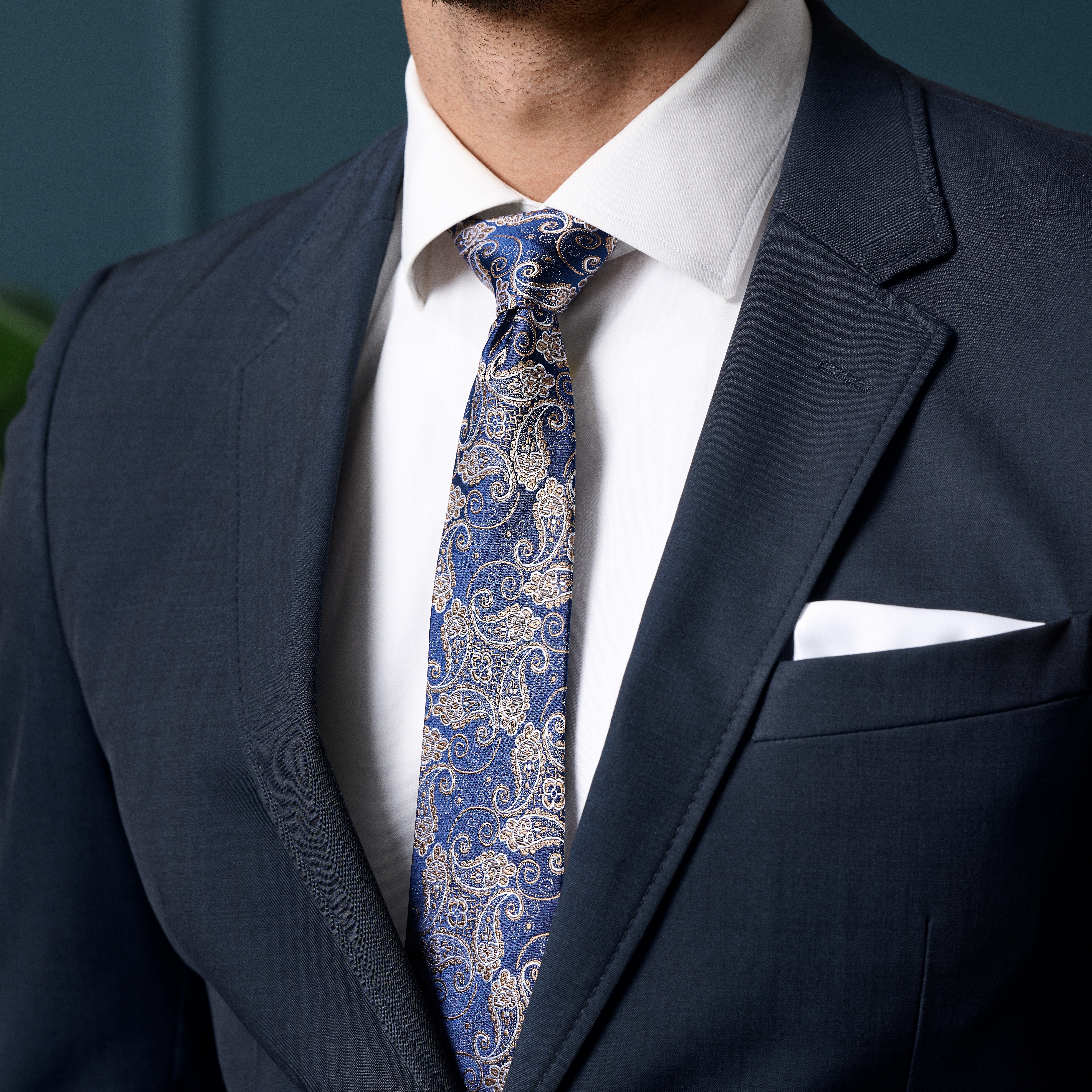 Blå & Guld Paisley Silkeslips | 8 cm - 3