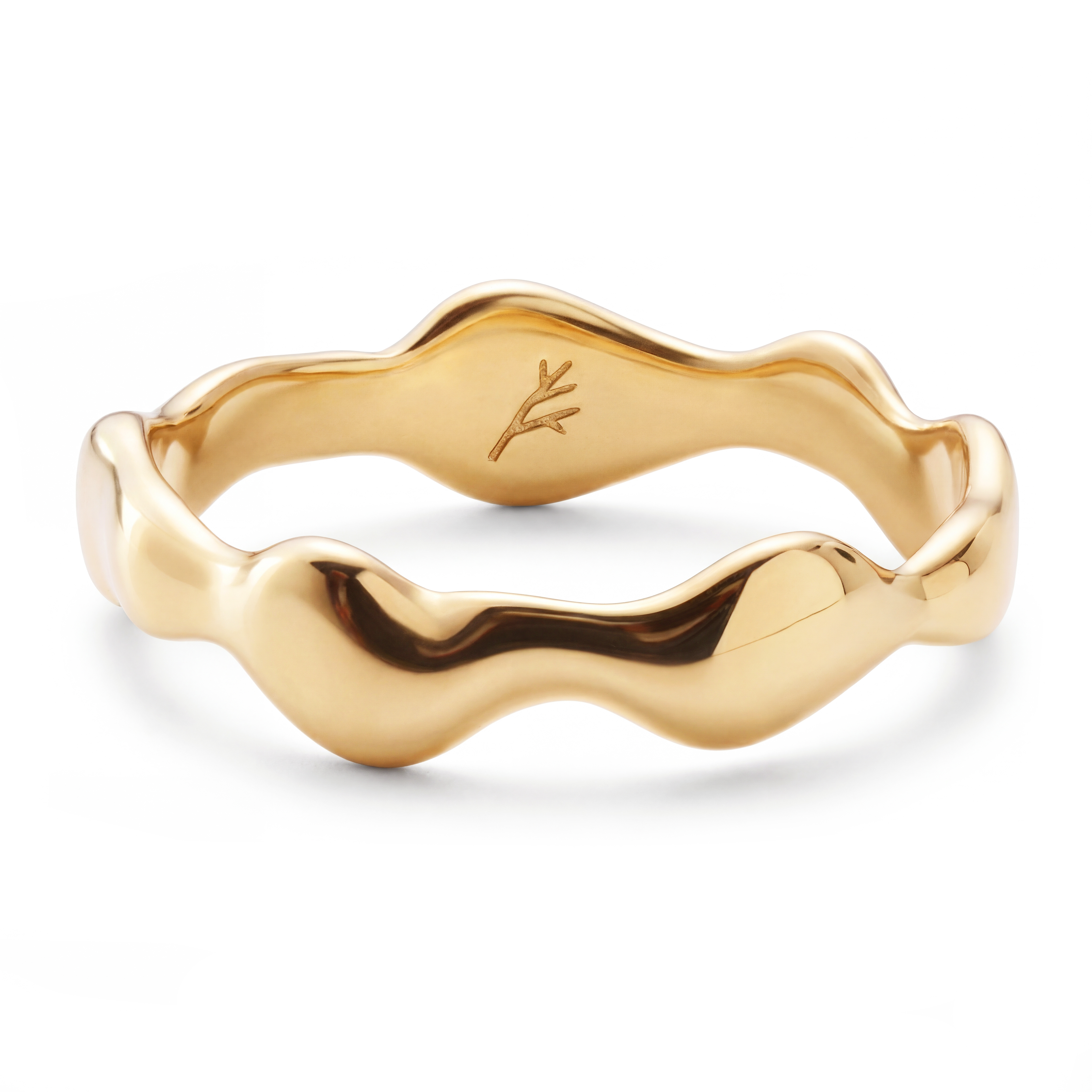 Magma | 6 mm goldfarbener Edelstahl Ring mit wellenförmigem Design - 3