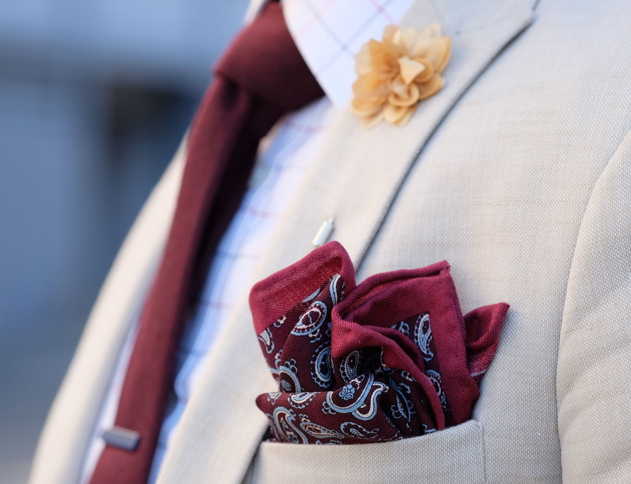 Refined Burgundy Wool Pocket Square - 4
