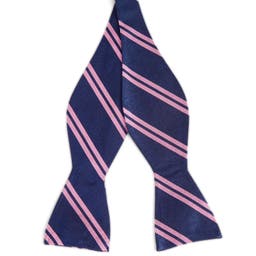 Peach Blossom & Navy Blue Twin Stripe Silk Self-Tie Bow Tie