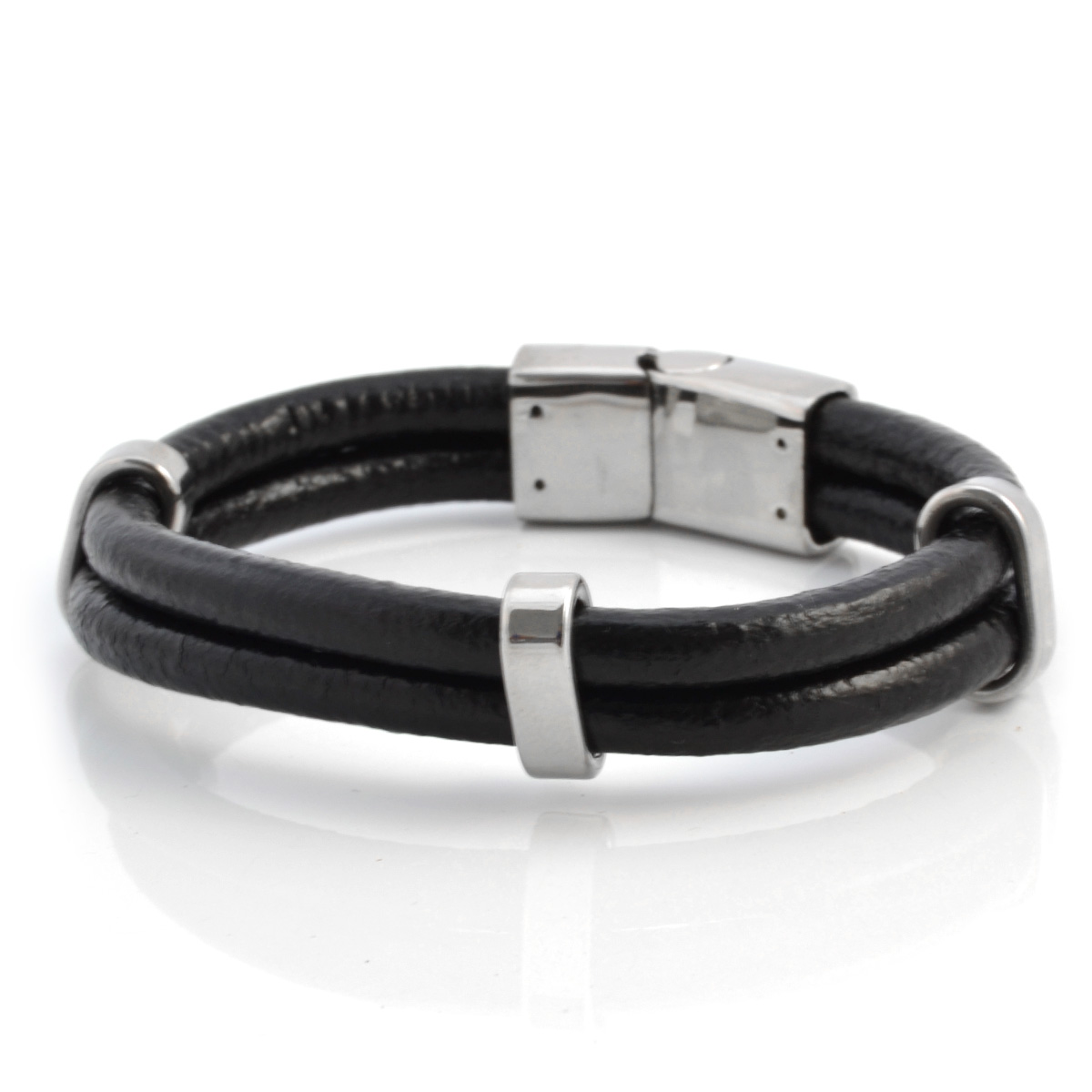 Svart Lær 3 Anheng Armbånd - 1