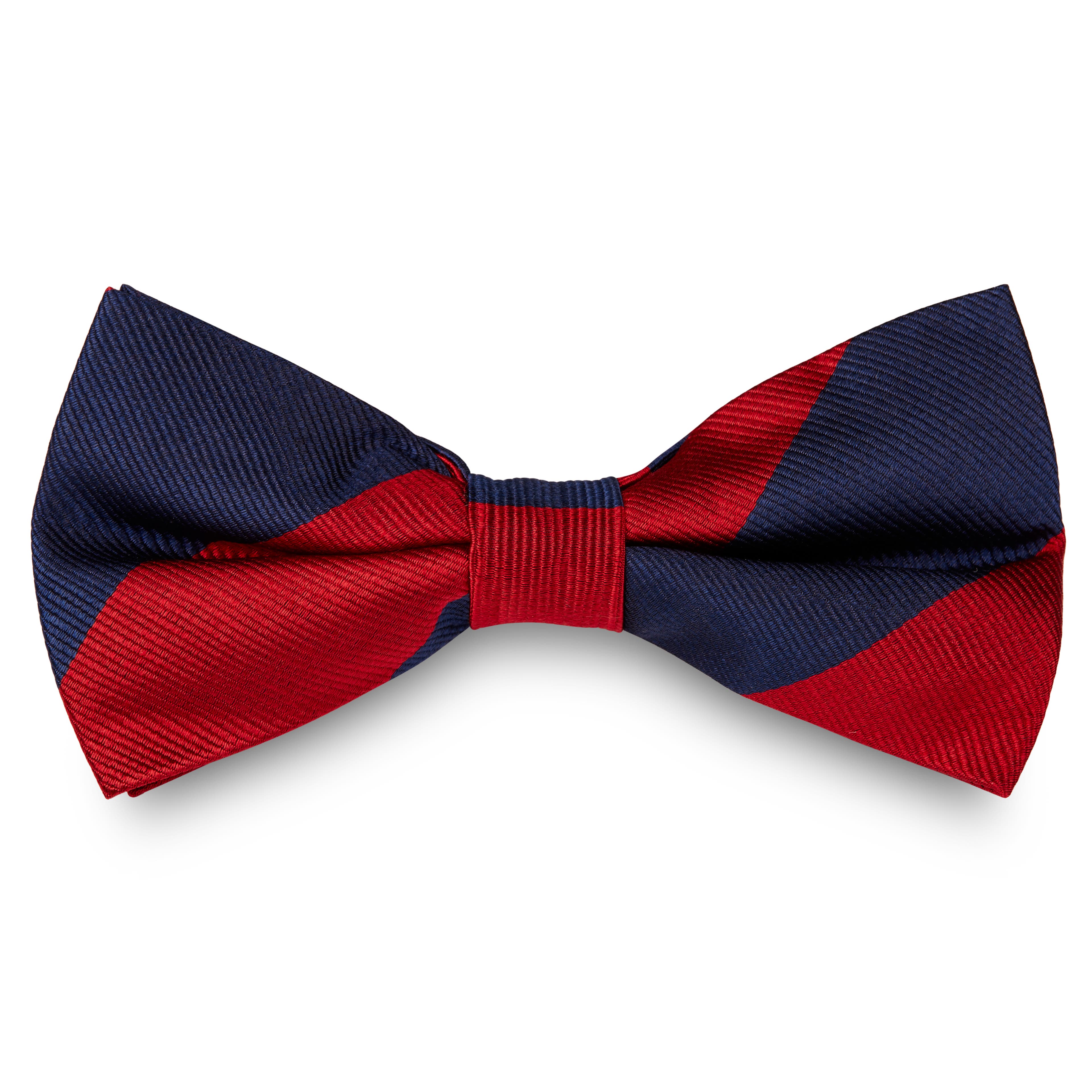 Navy & Red Stripe Silk Pre-Tied Bow Tie