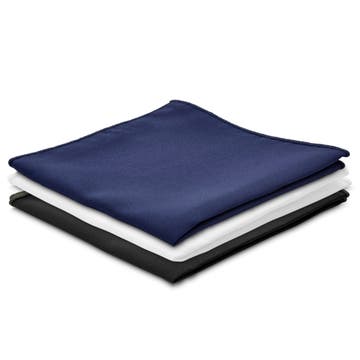 White, Black, and Navy Pocket Square Set White, Black, and Navy Pocket Square Set