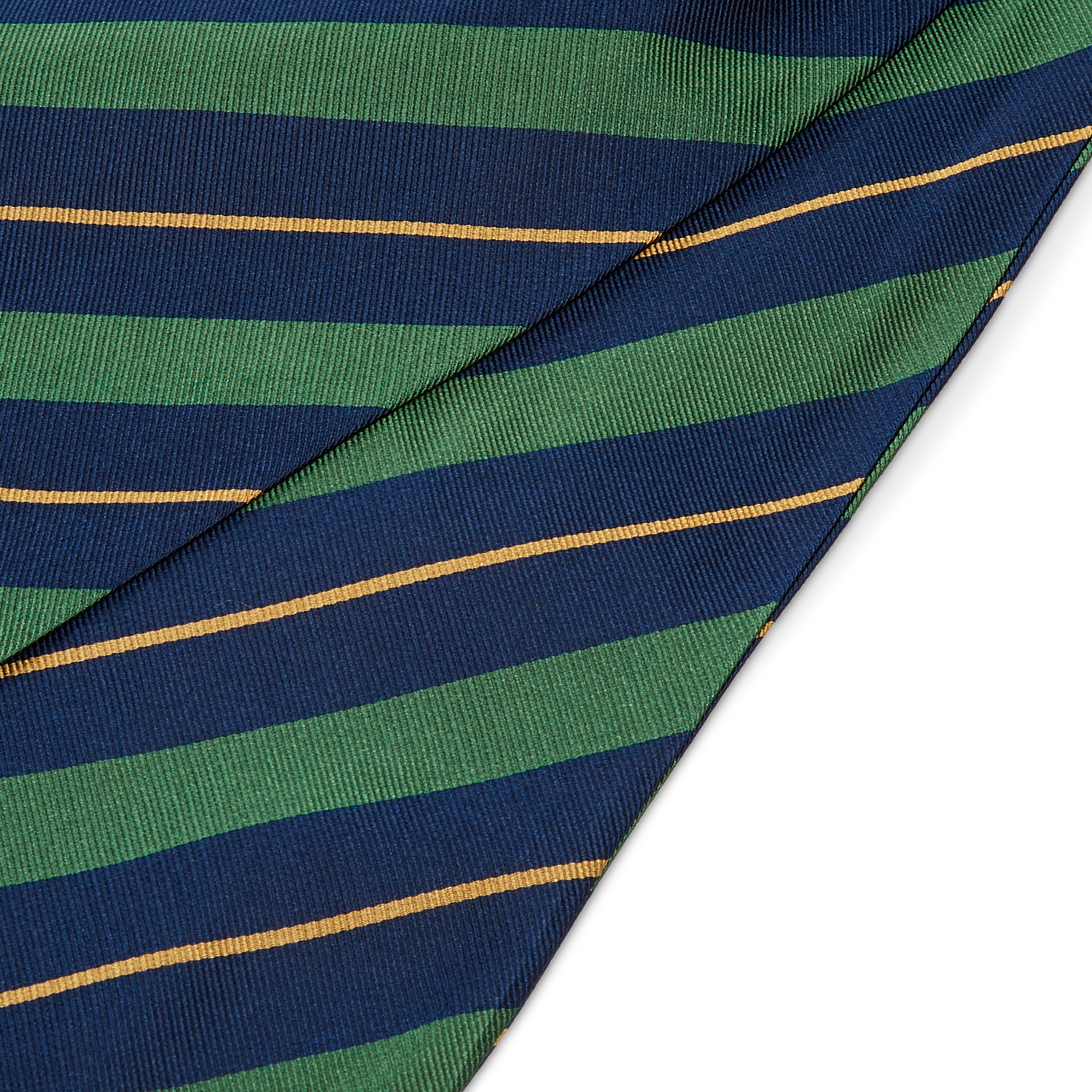 Green & Gold Stripe Navy Silk Cravat - 2
