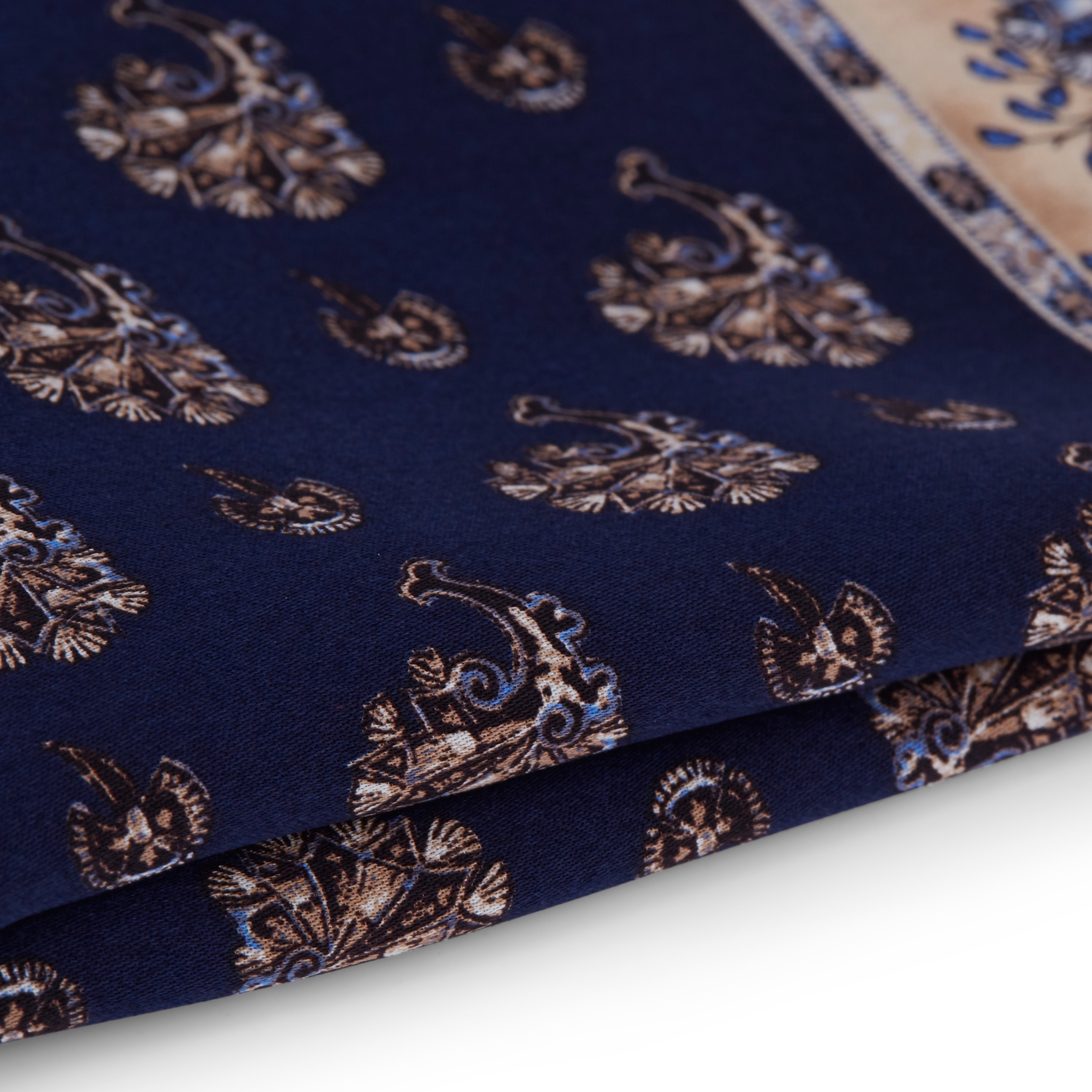 Pañuelo de bolsillo floral y enmarcado en azul marino - 2