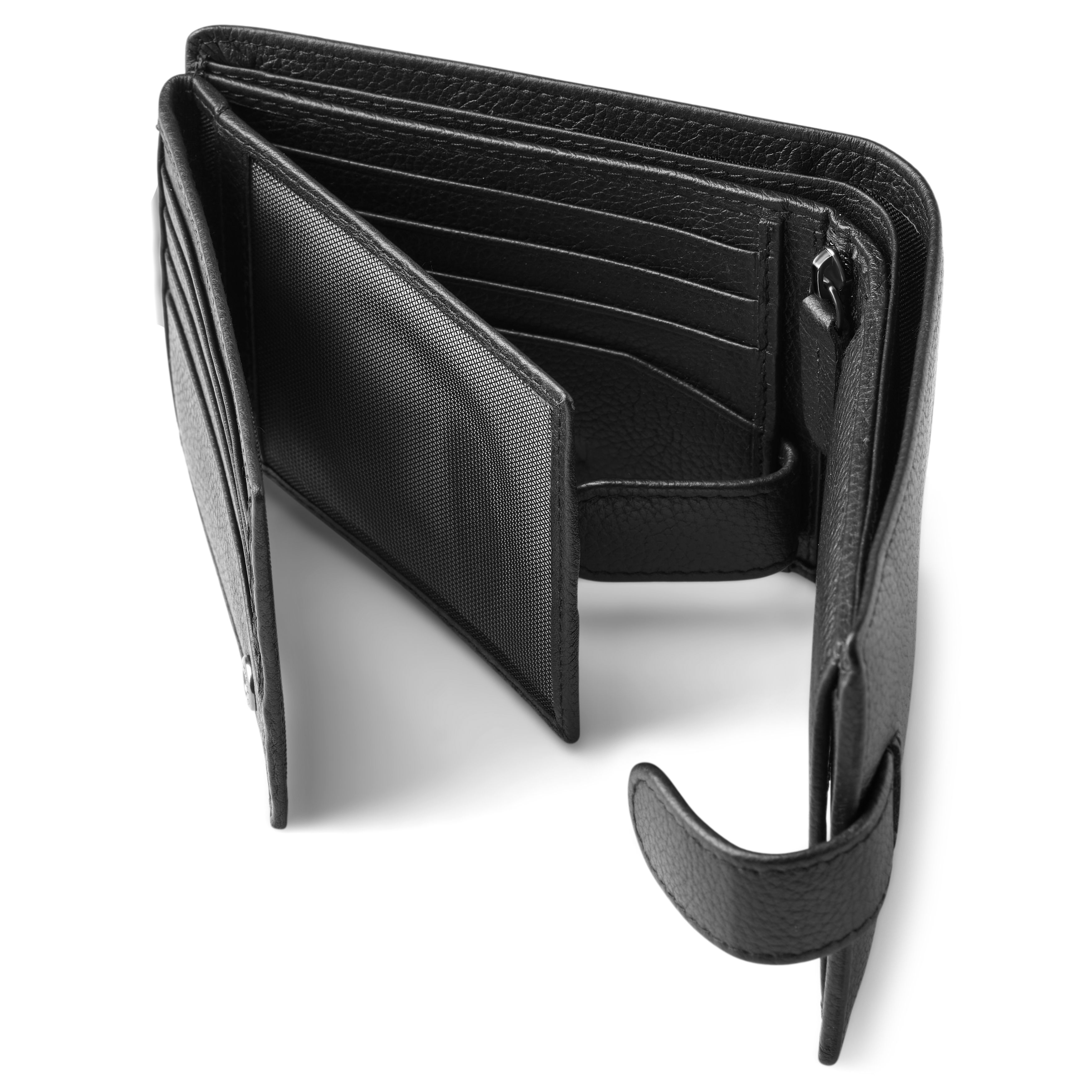 Czarny portfel z naturalnej skóry pełnoziarnistej z blokadą RFID i zapięciem na guzik - 3