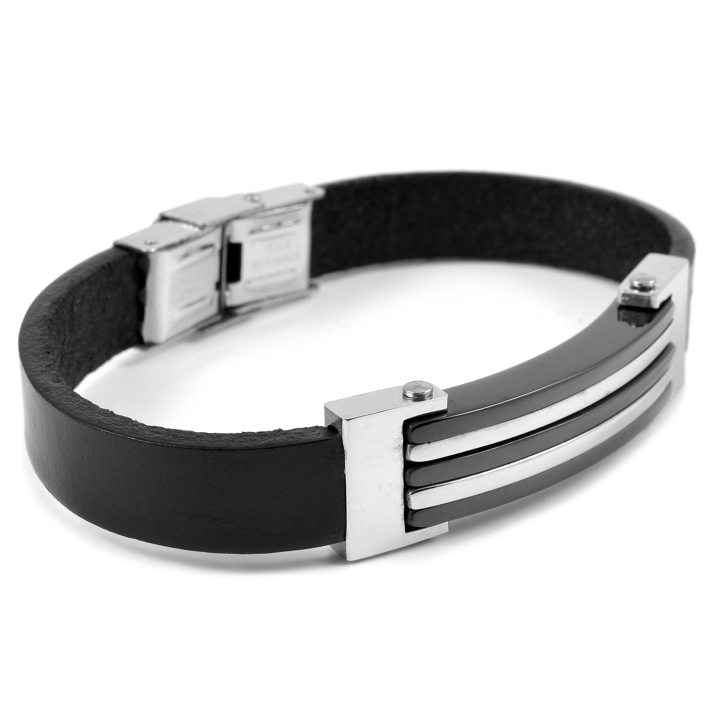 Black Combination Leather Bracelet - 3