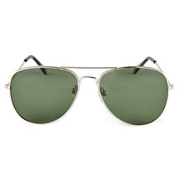 Авиаторски слънчеви очила Warren със сребристи рамки и зелени стъкла