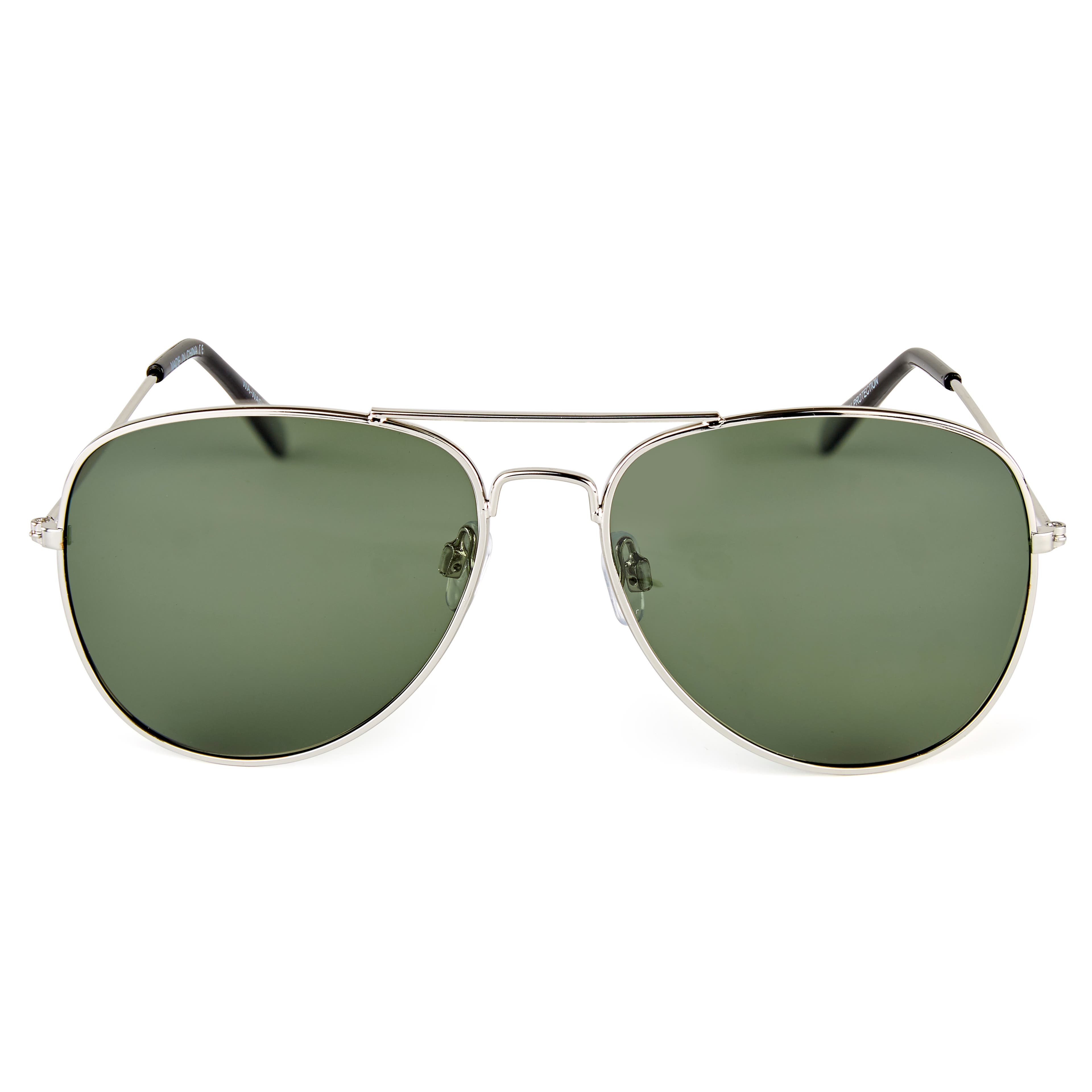 Warren Silver-Tone & Green Aviator Vista Sunglasses