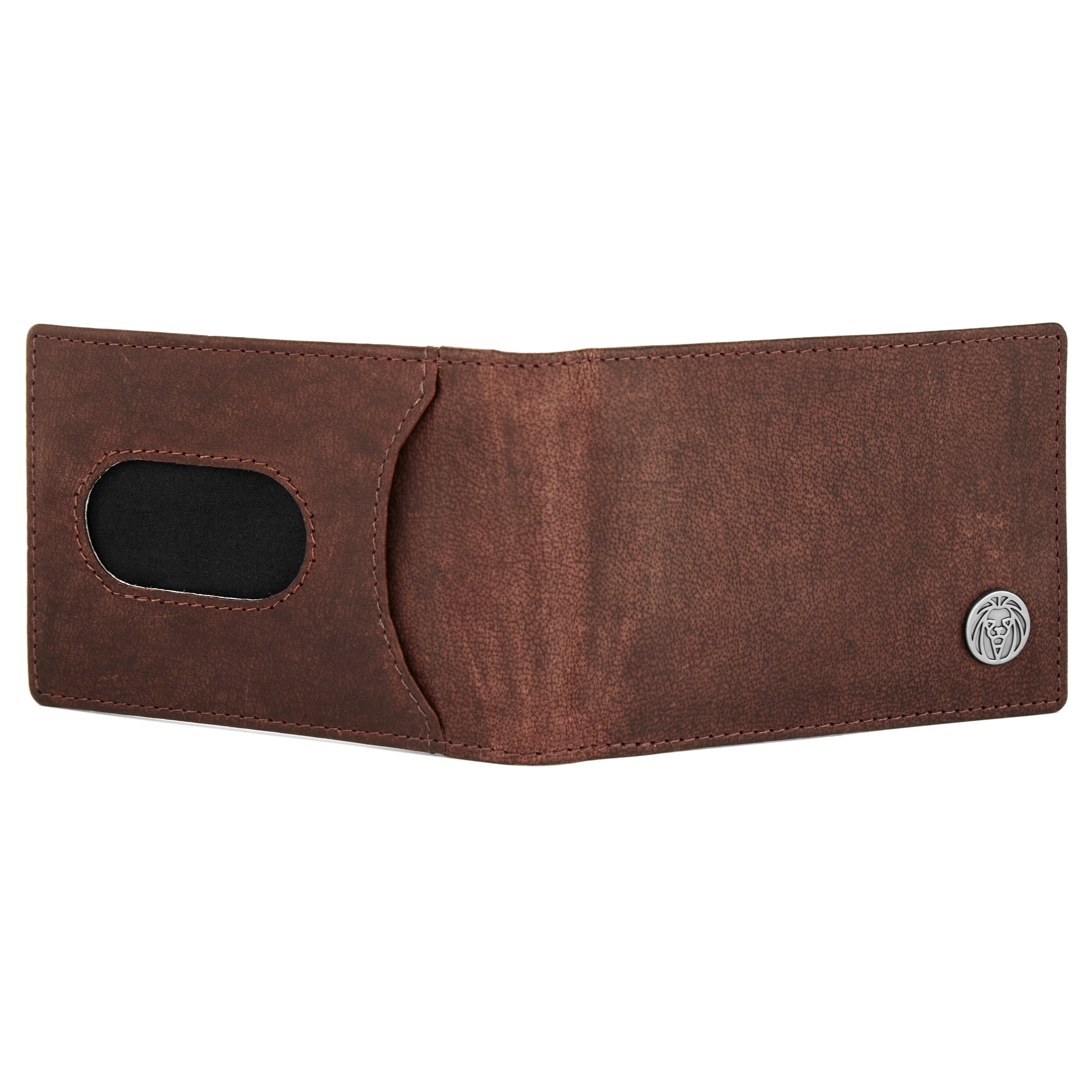 Tarjetero de cuero marrón, pequeño y clásico Oxford  - 3