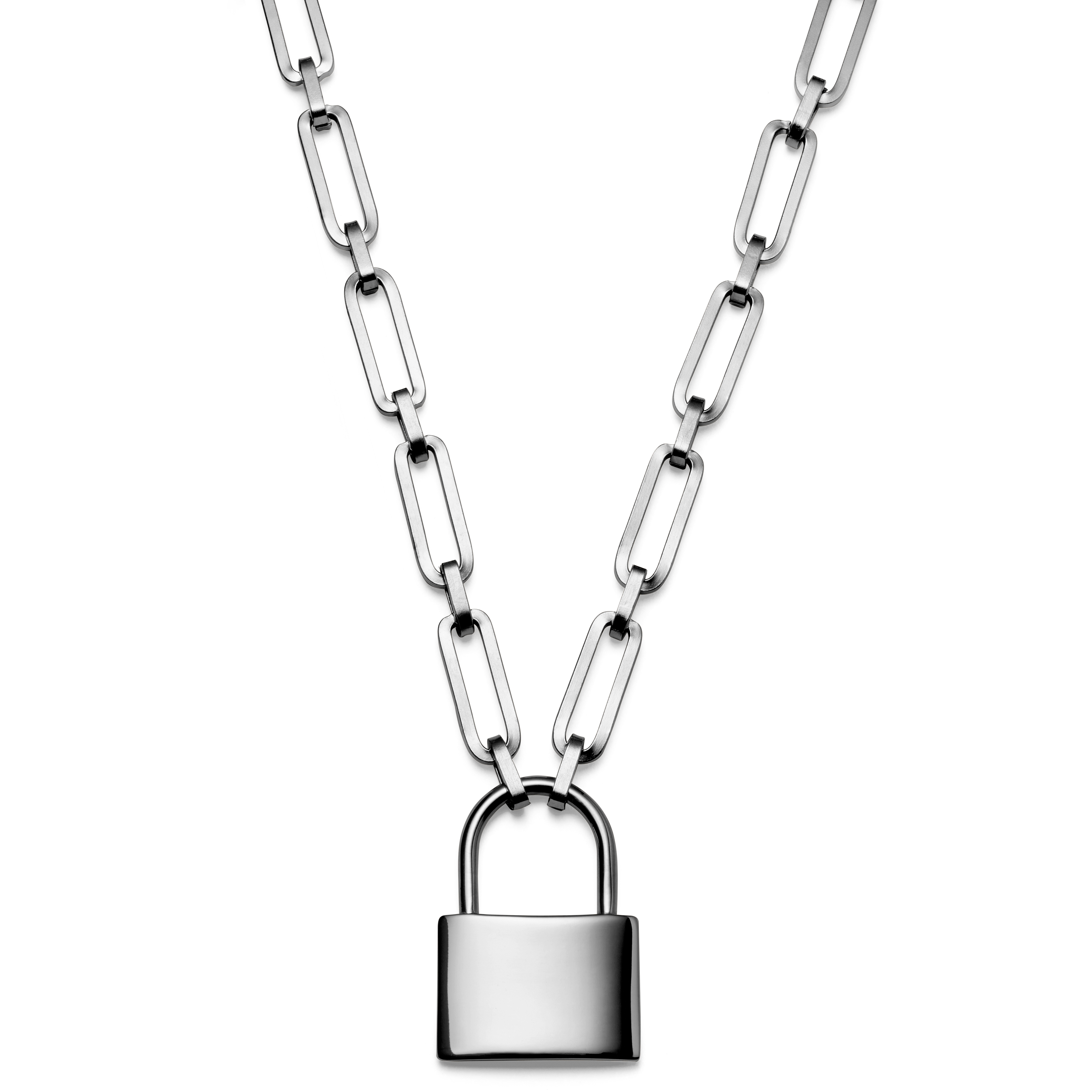 Amager, 8 mm Silver-Tone Stainless Steel Lock Cable Chain Necklace, In  stock!