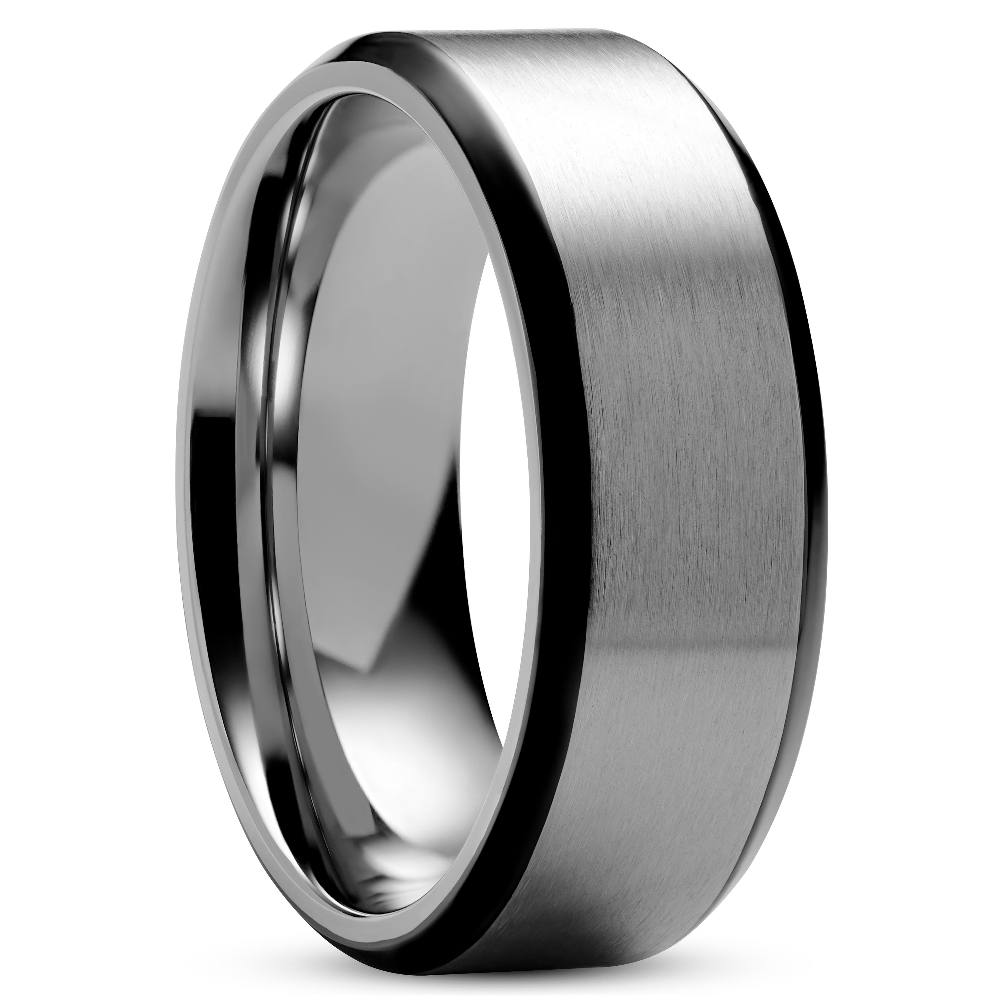Aesop | 8 mm Silver-Tone Titanium With Black Edges Ring