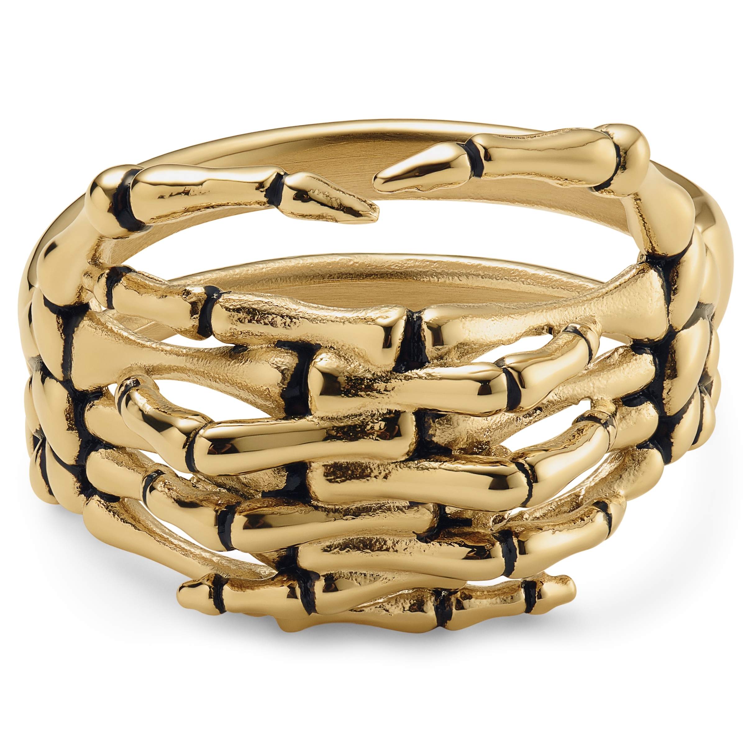 Aspero | Gold-tone Stainless Steel Skeleton Hands Ring - 2