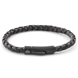 Grey & Black Braided Leather Cord Bracelet