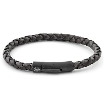 Grey & Black Braided Leather Cord Bracelet