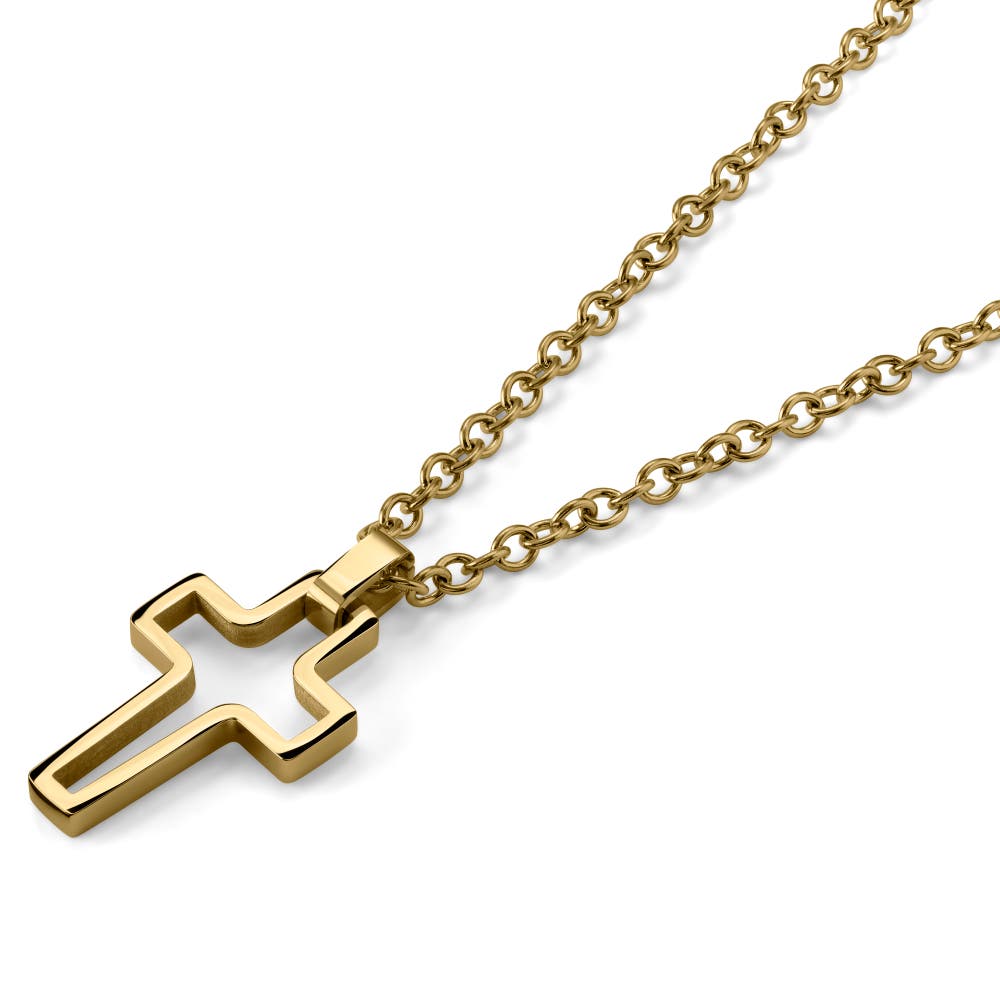 hover: Unique Cross Gold-Tone Steel Necklace hover: Unique Cross Gold-Tone Steel Necklace