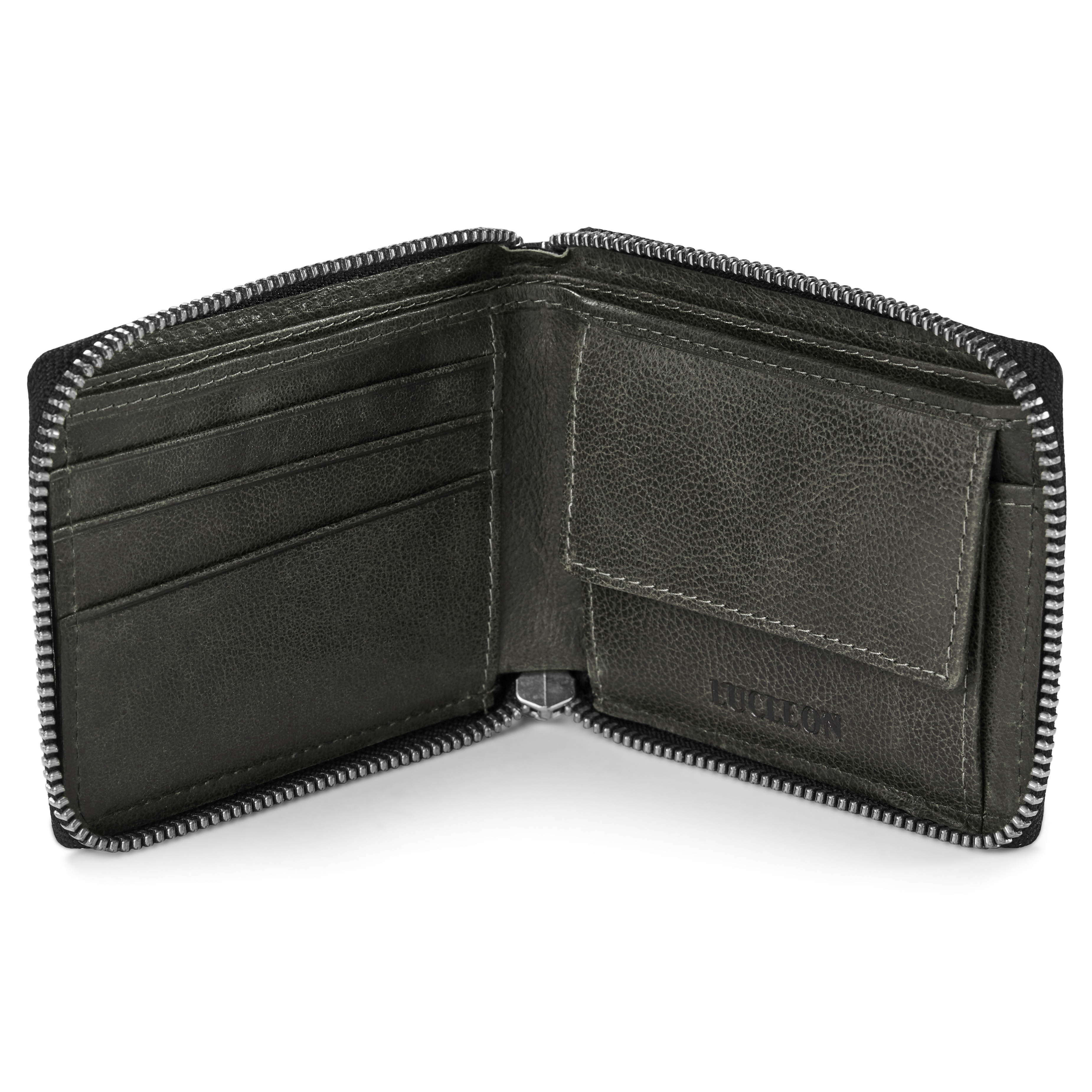 Licio Braungraue RFID Leder Geldbörse Mit Reißverschluss - 2