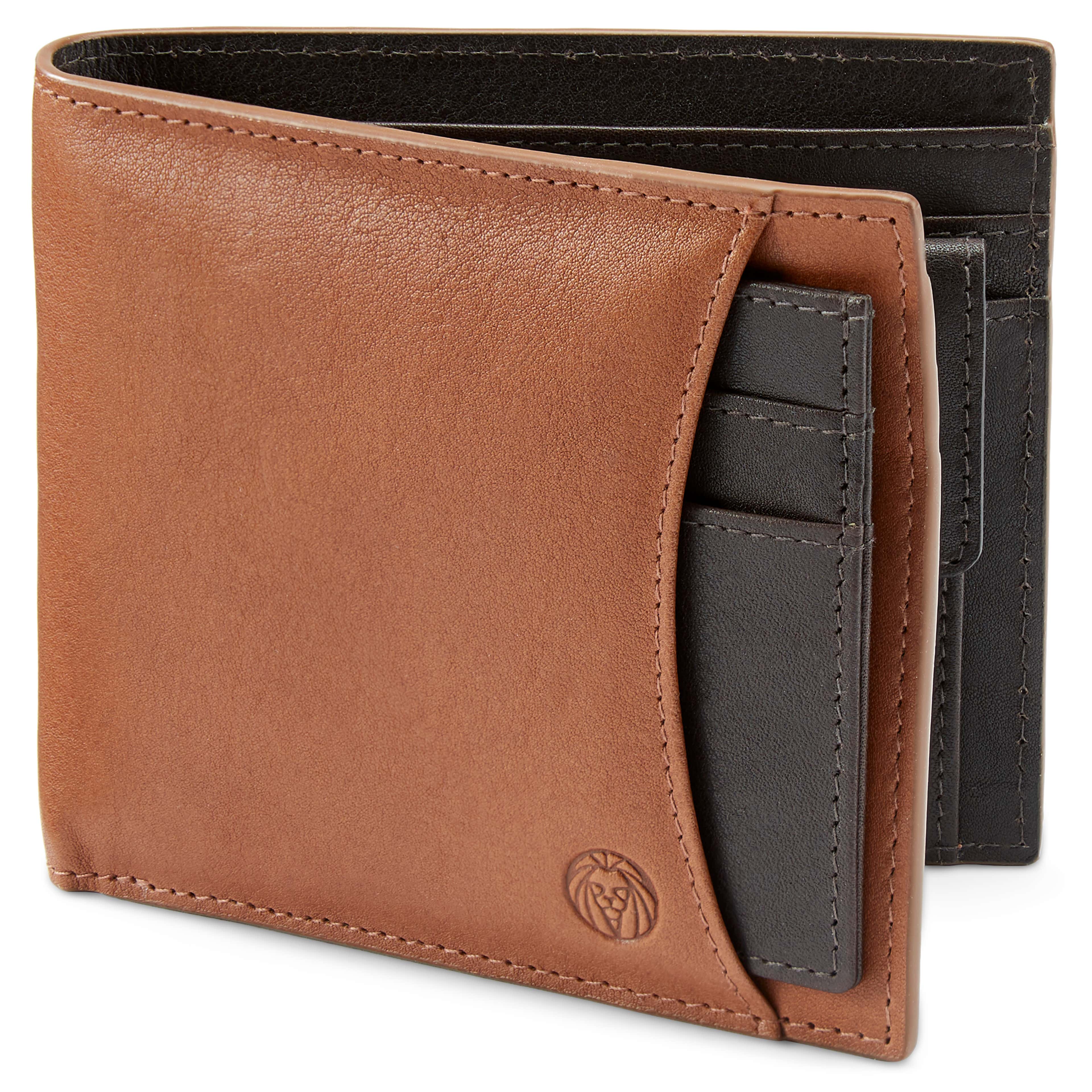 Lincoln Tan & Dark-Brown Leather RFID-Blocking Wallet & Card Holder