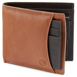 Portefeuille avec porte-cartes en cuir brun et brun foncé anti-RFID par Lincoln