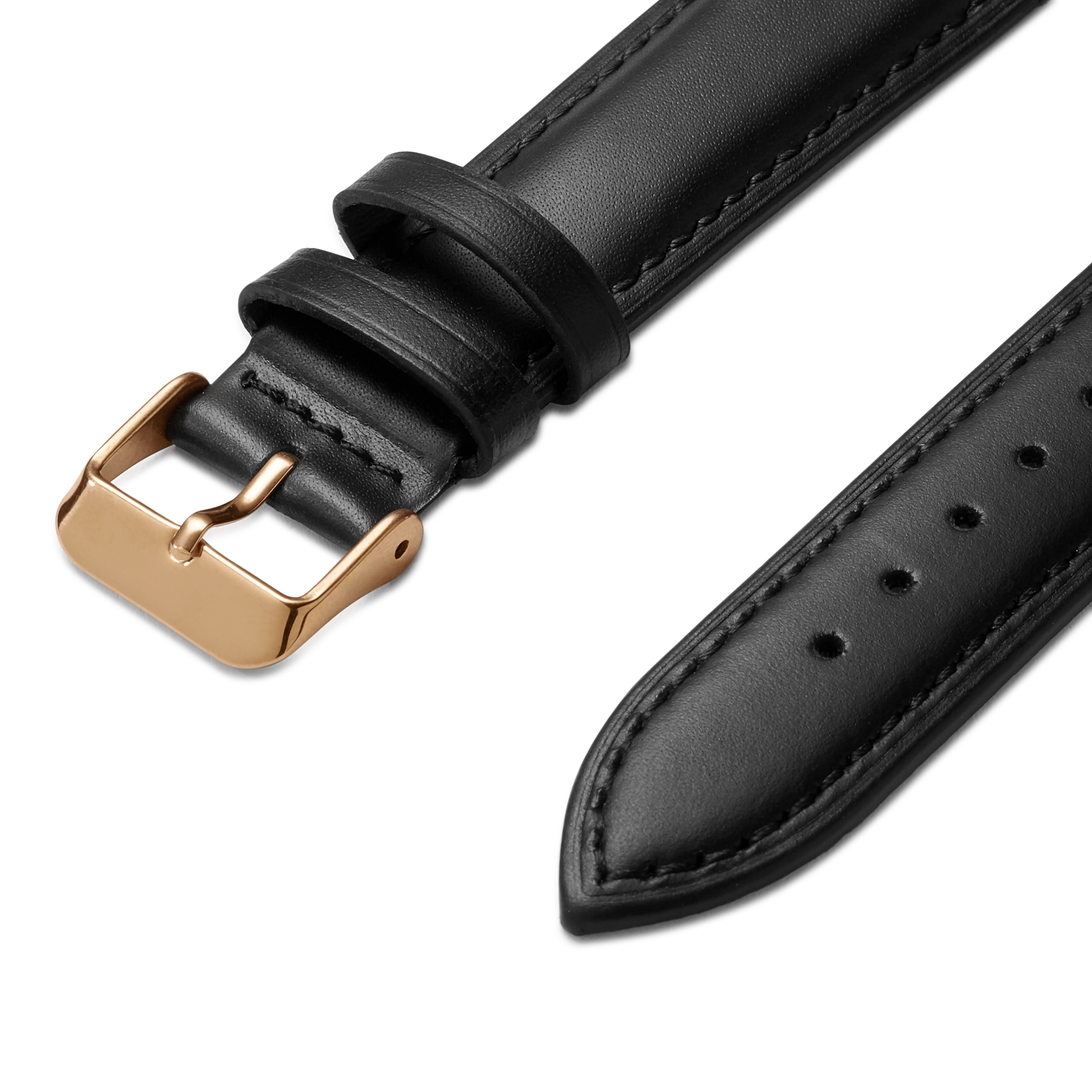 24mm Black Leather Watch Strap with Rose Gold-Tone Buckle – Quick Release