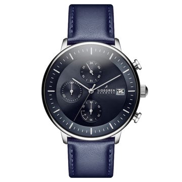 Solis  | Silver-tone With Blue Solar-powered Chronograph Leather Watch