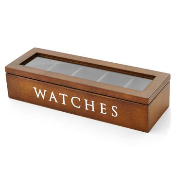 Caja de madera marrón para 5 relojes