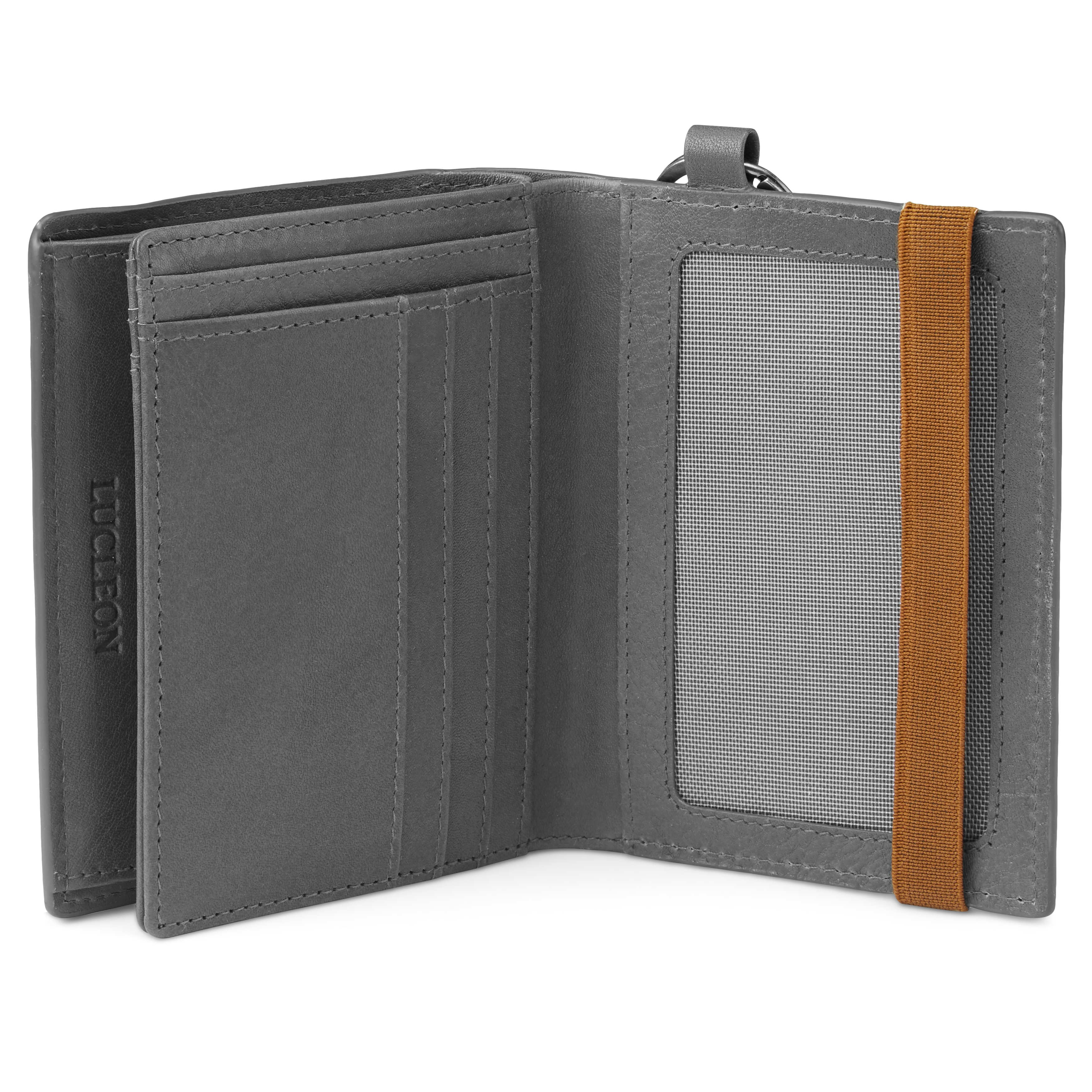 Lonnie Grey Leather RFID-Blocking Wallet with Keyring  - 5