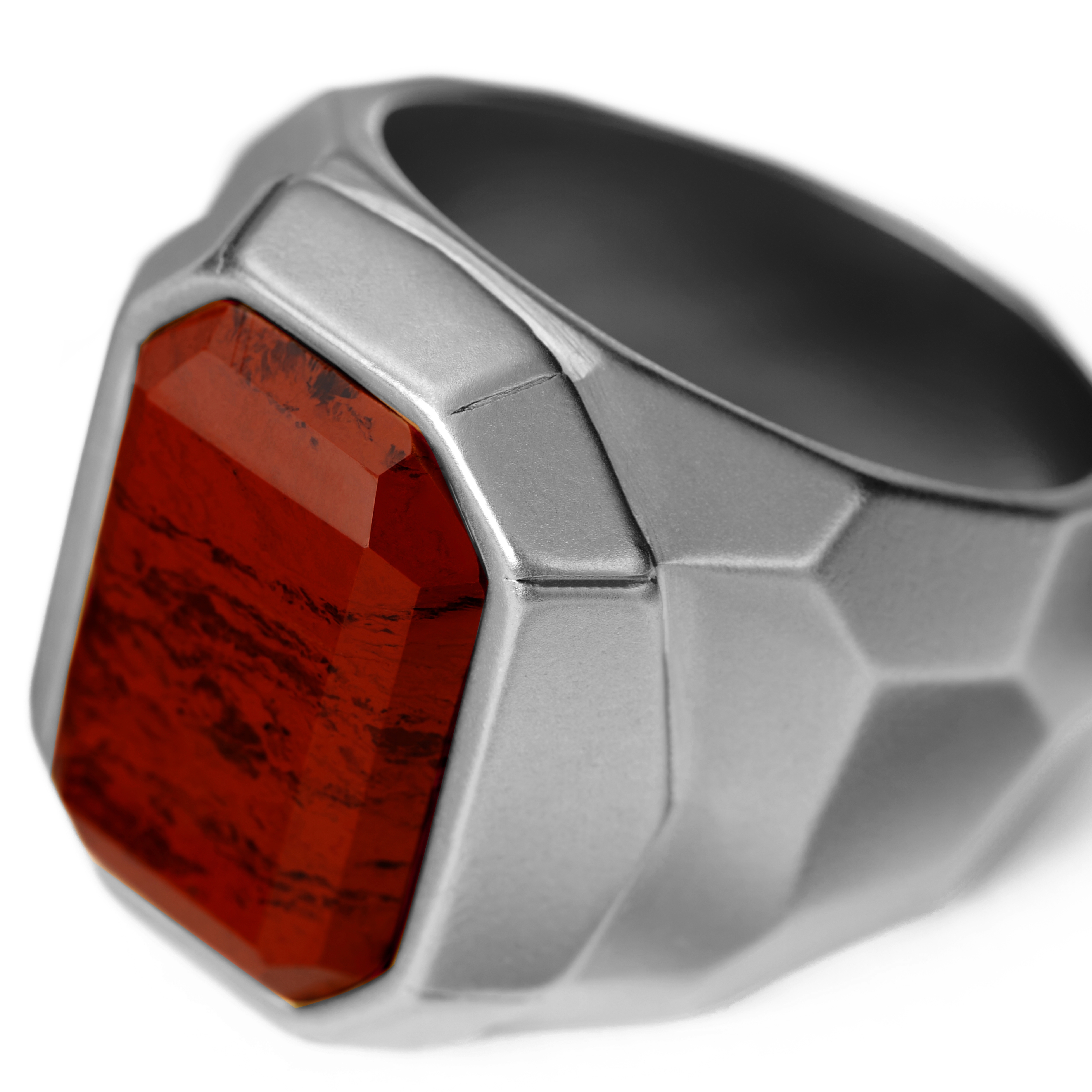 Сребрист пръстен печат с червен яспис Jax - 2
