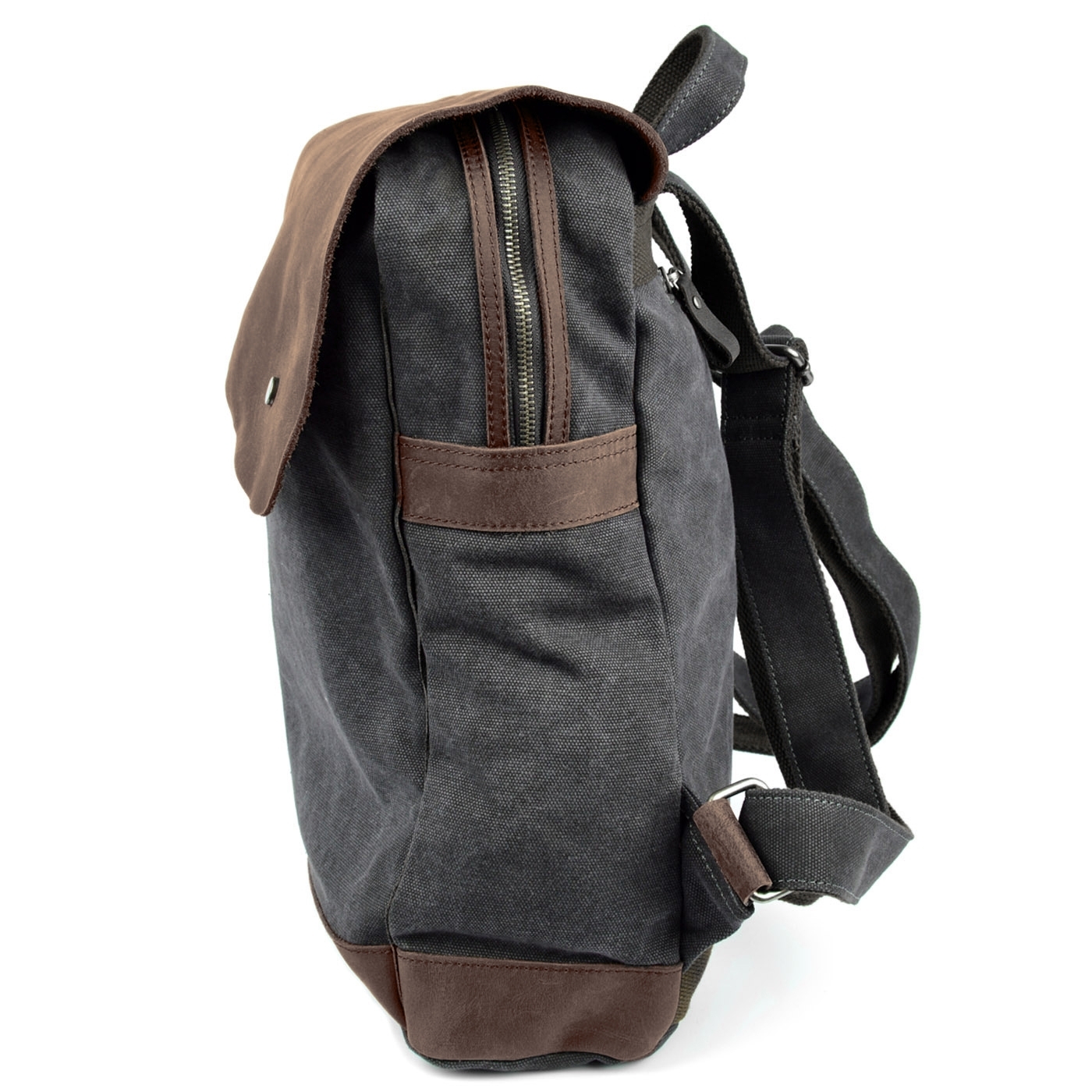 Graphite Canvas & Dark Brown Leather Backpack - for Men - Convey