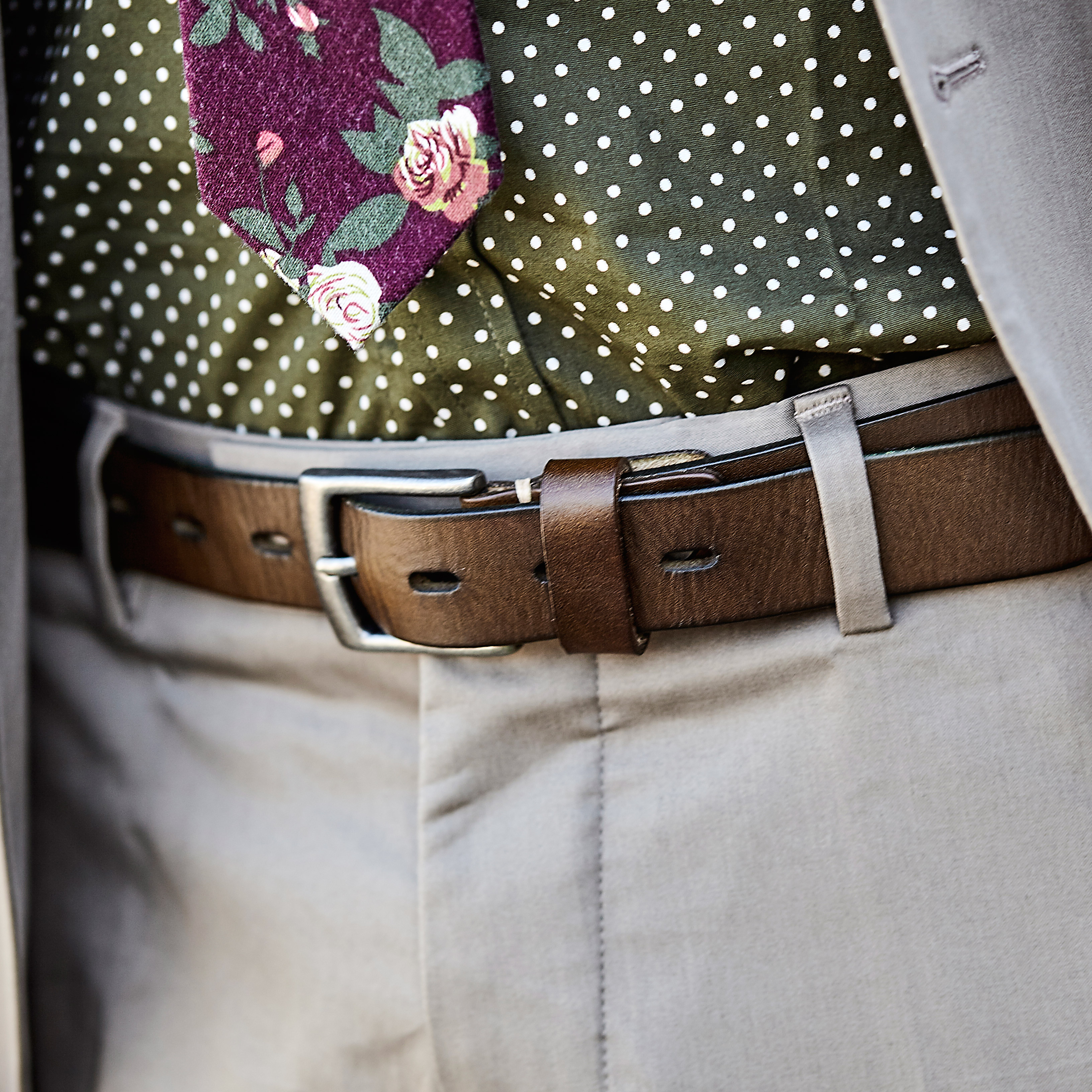 Kapea oliivinvihreä nahkavyö - 4