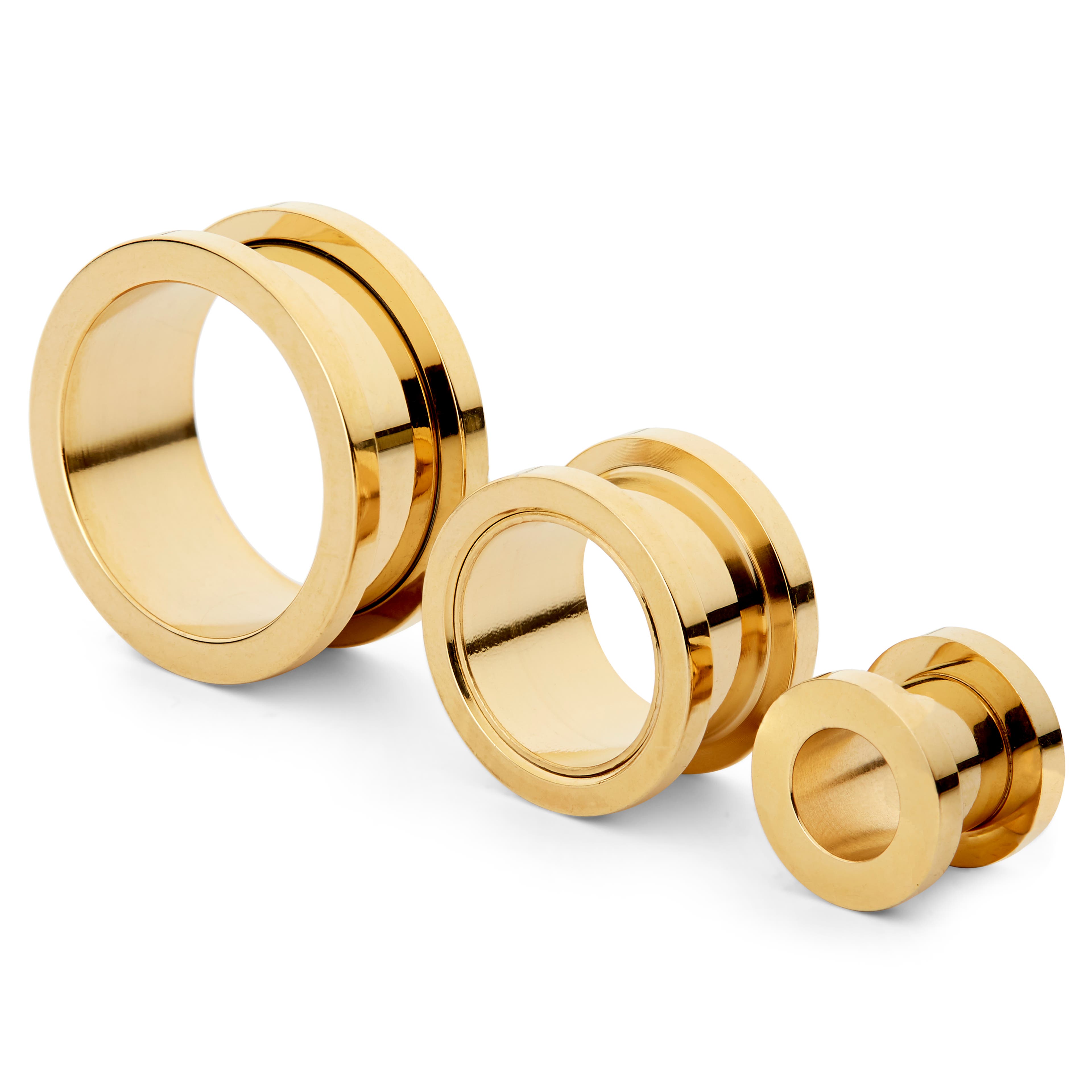 Gold-Tone Thick-Rimmed Screw-Fit Tunnel Earring