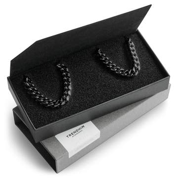 Подаръчна кутия със стоманена черна гривна и колие от cuban верижка 8 мм