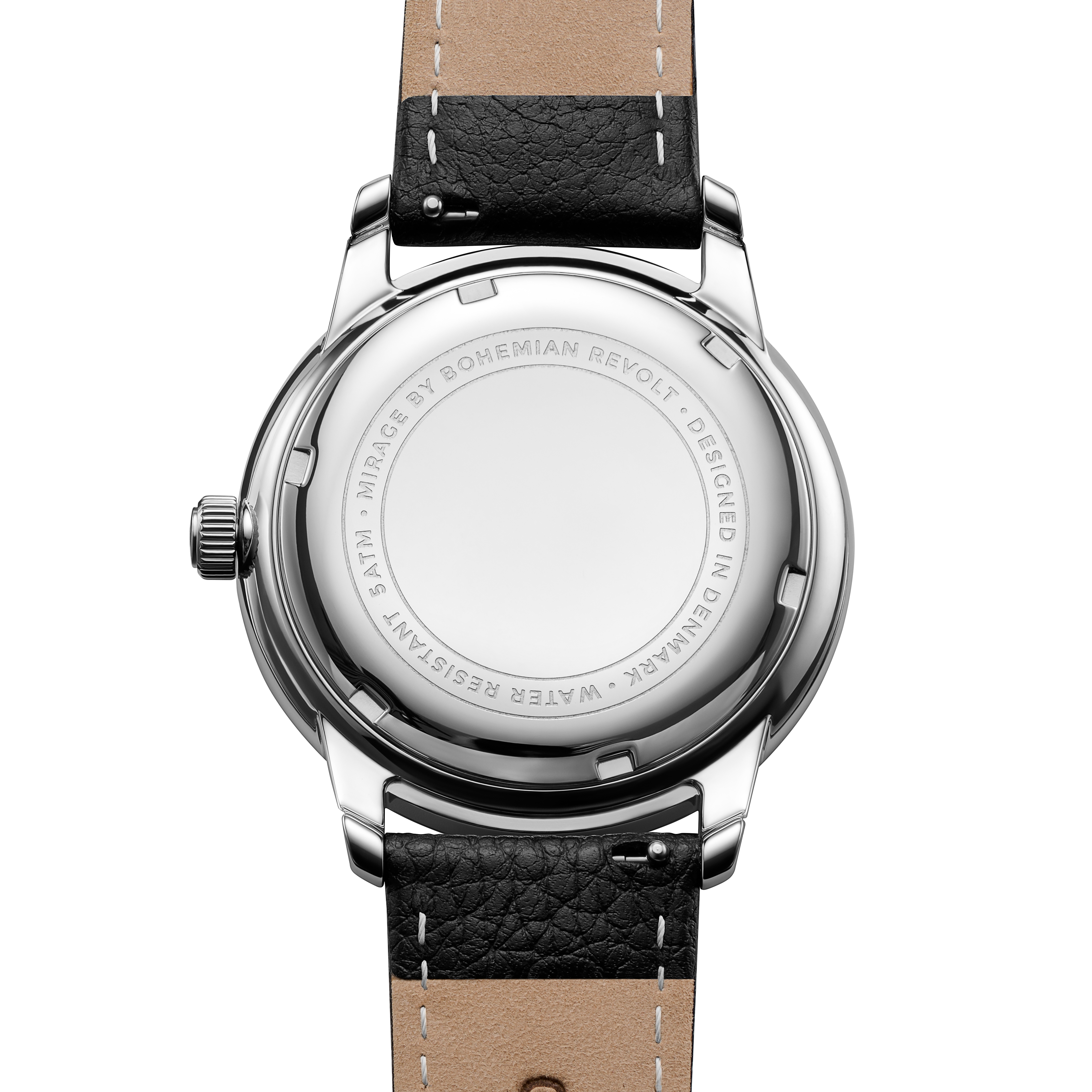 Mirage | Silver-tone and Black Stainless Steel Watch with Leather Strap - 3