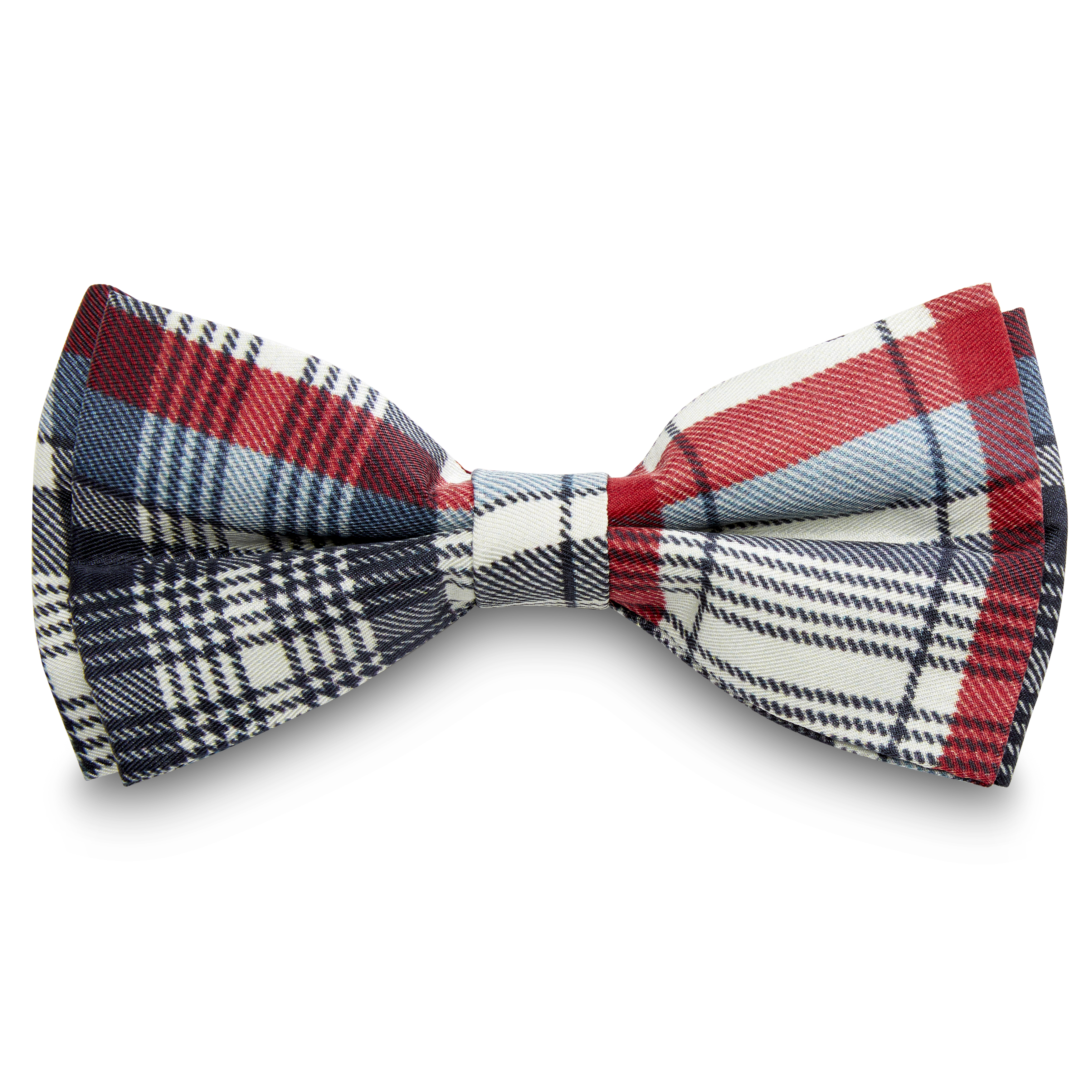 White, Arctic Blue & Currant Red Plaid Silk Pre-Tied Bow Tie - 1