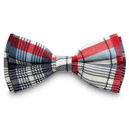 White, Arctic Blue & Currant Red Plaid Silk Pre-Tied Bow Tie