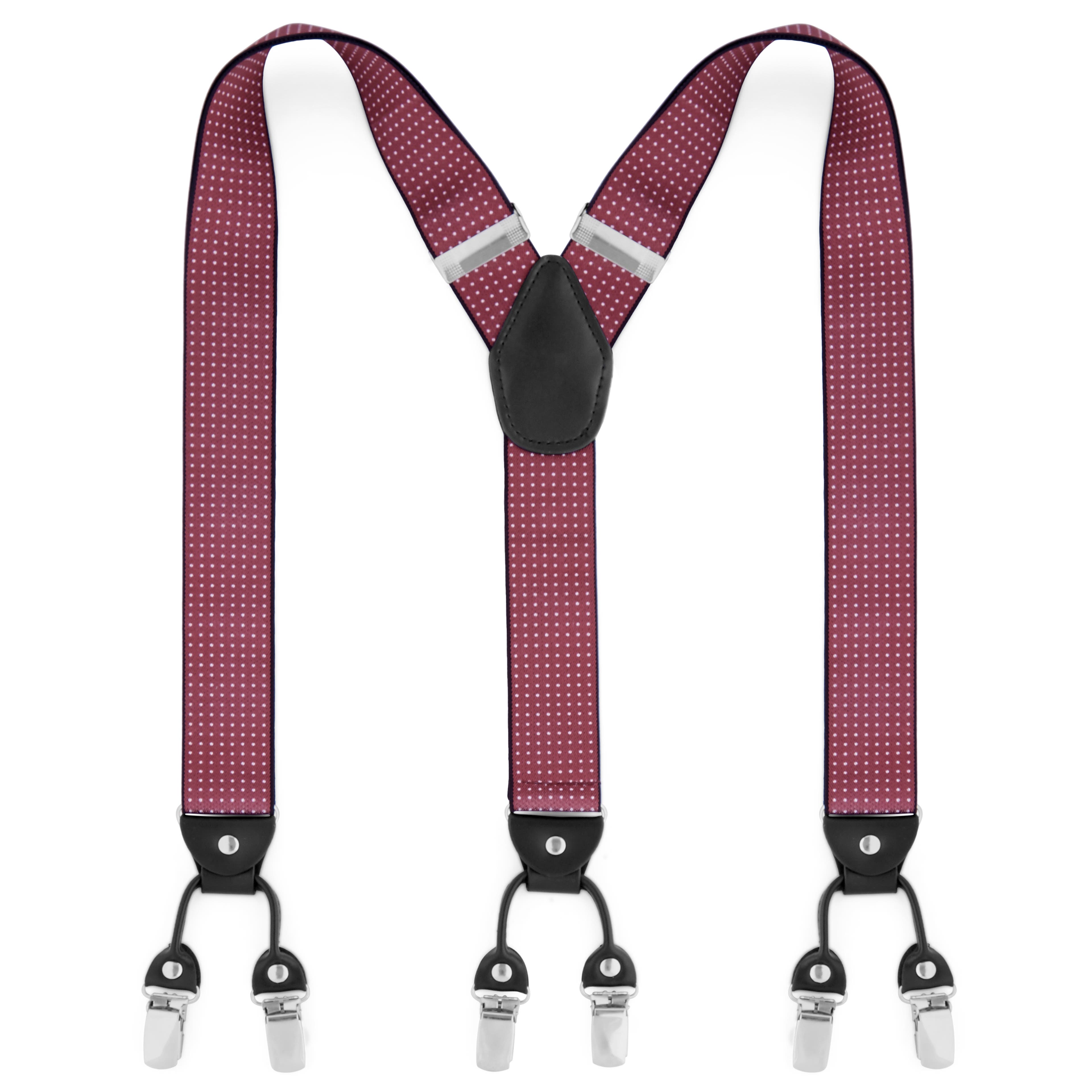 Wide Polka Dot Burgundy Clip-On Suspenders