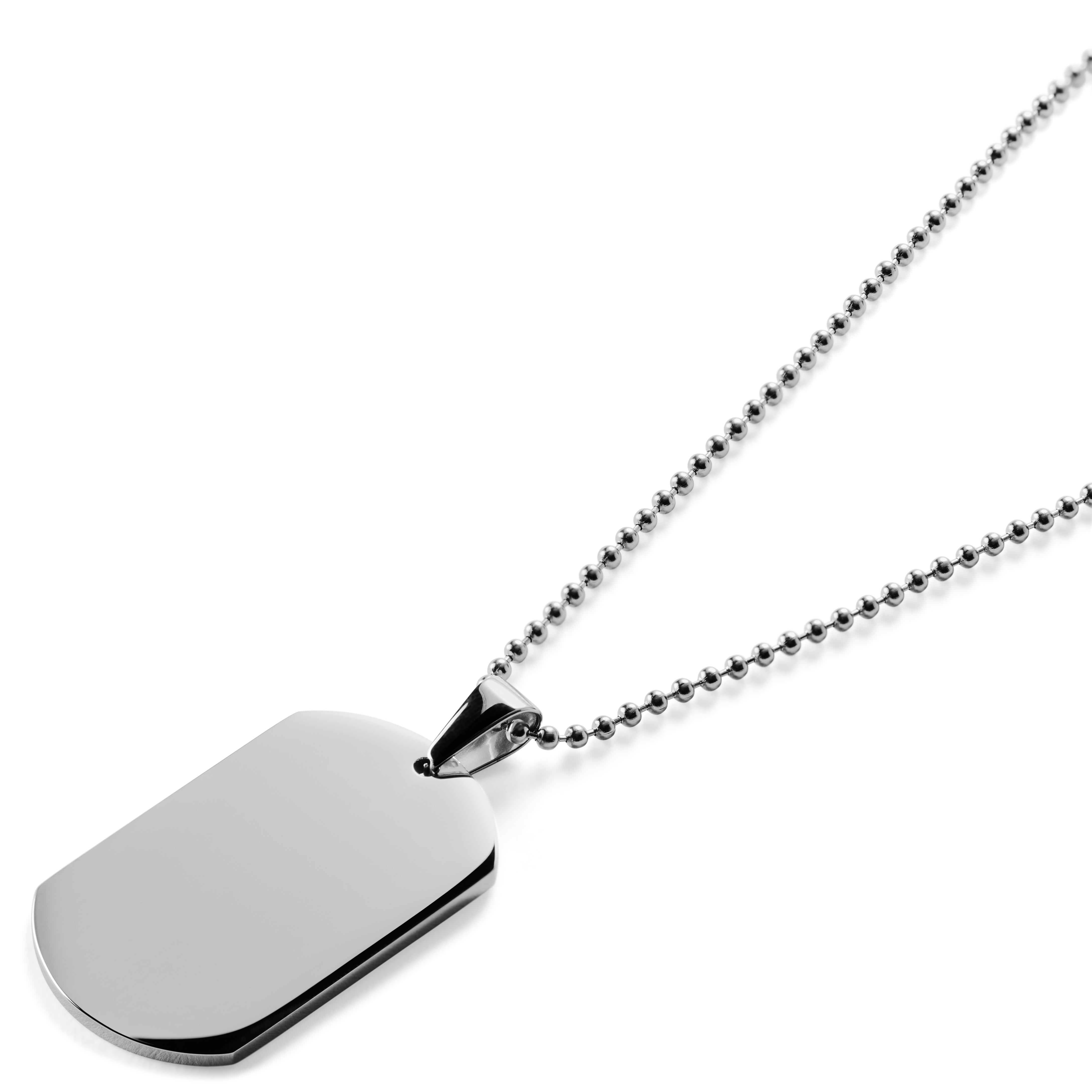 Stainless Steel Brushed and Polished Rounded Edge 2mm Dog Tag on a 24 inch  Ball Chain Necklace — The Gold Source Jewelry Store