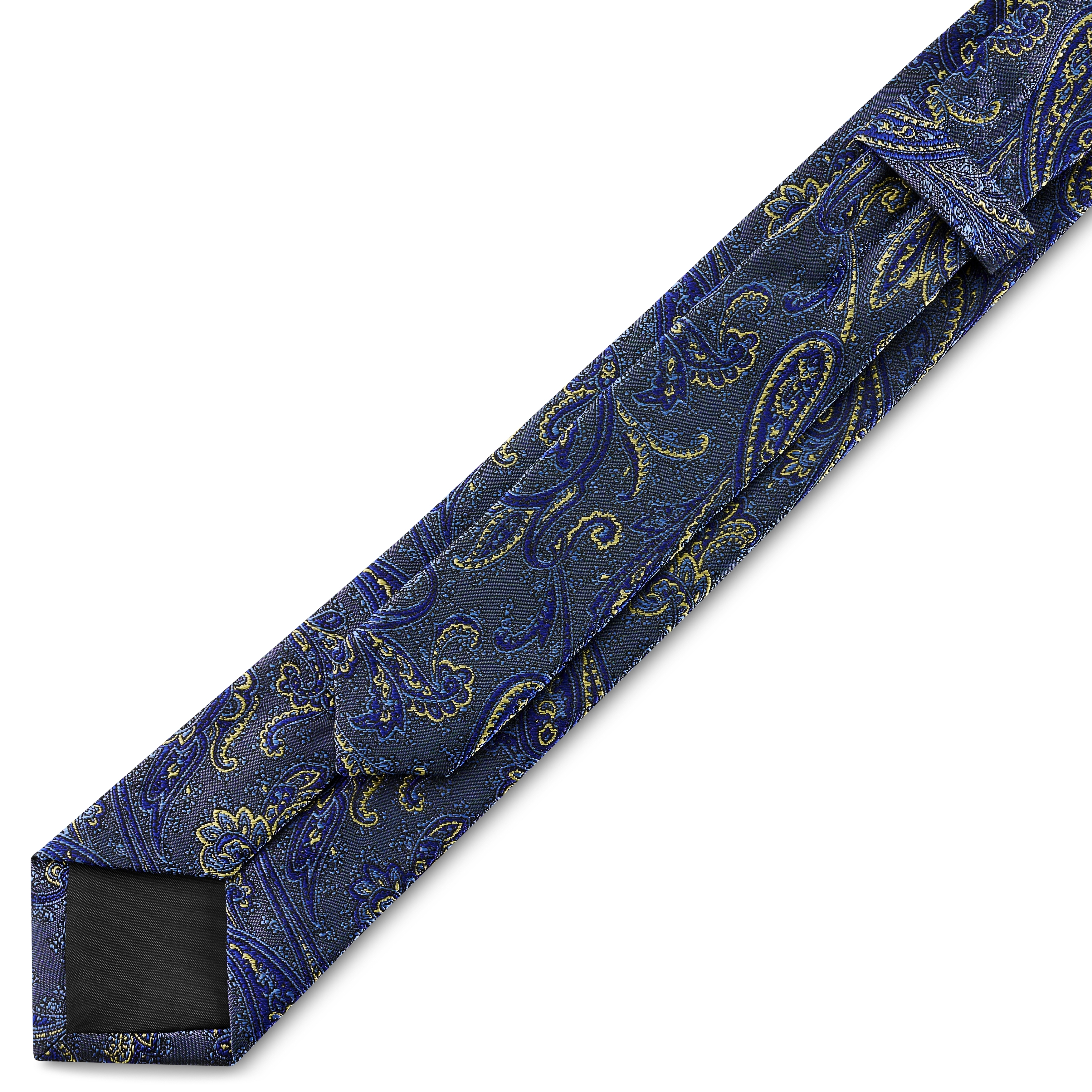 Cravate en soie à motif cachemire bleu clair et doré | 6 cm - 5