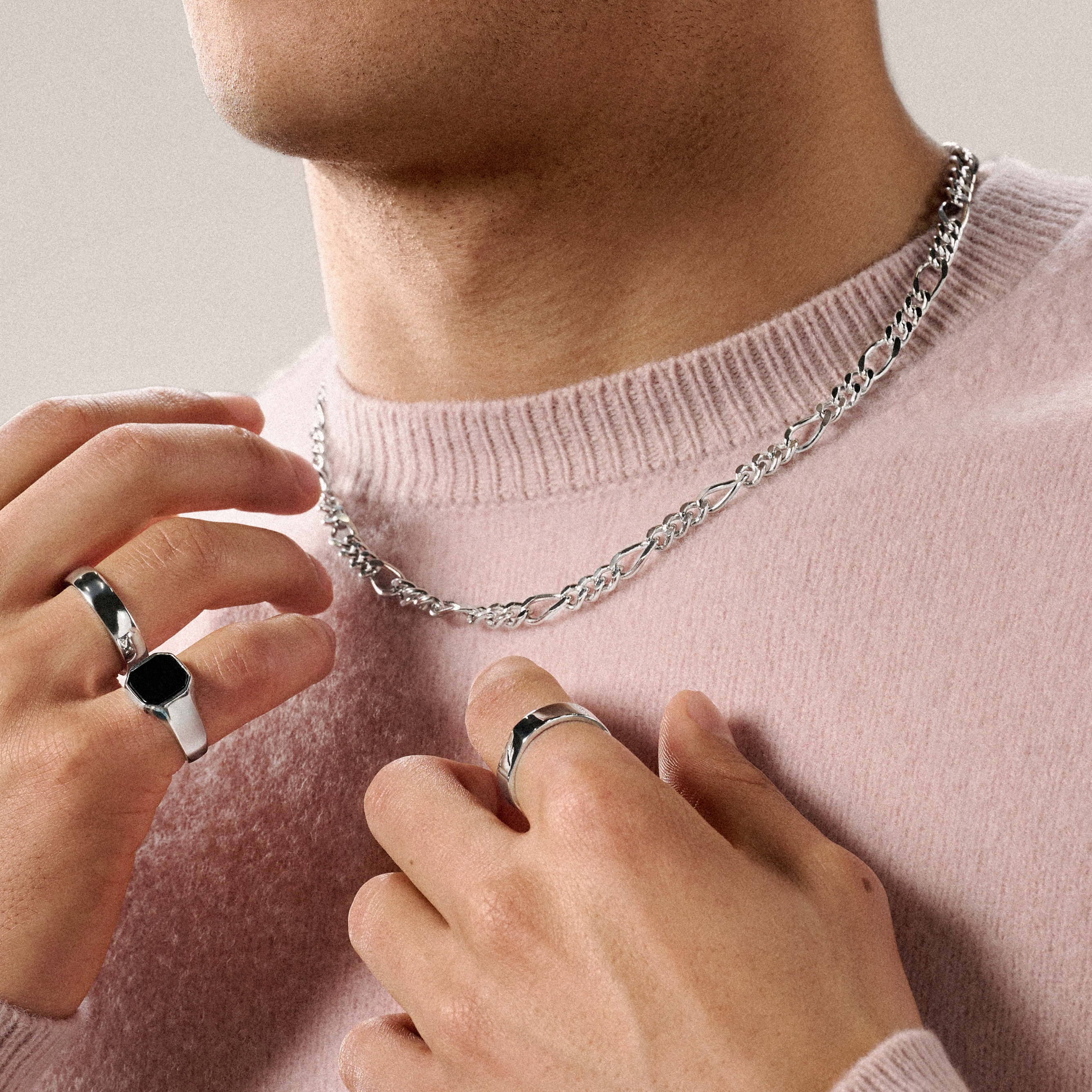 Argentia | 925s | Collier Figaro en argent sterling plaqué rhodium 6mm - 4