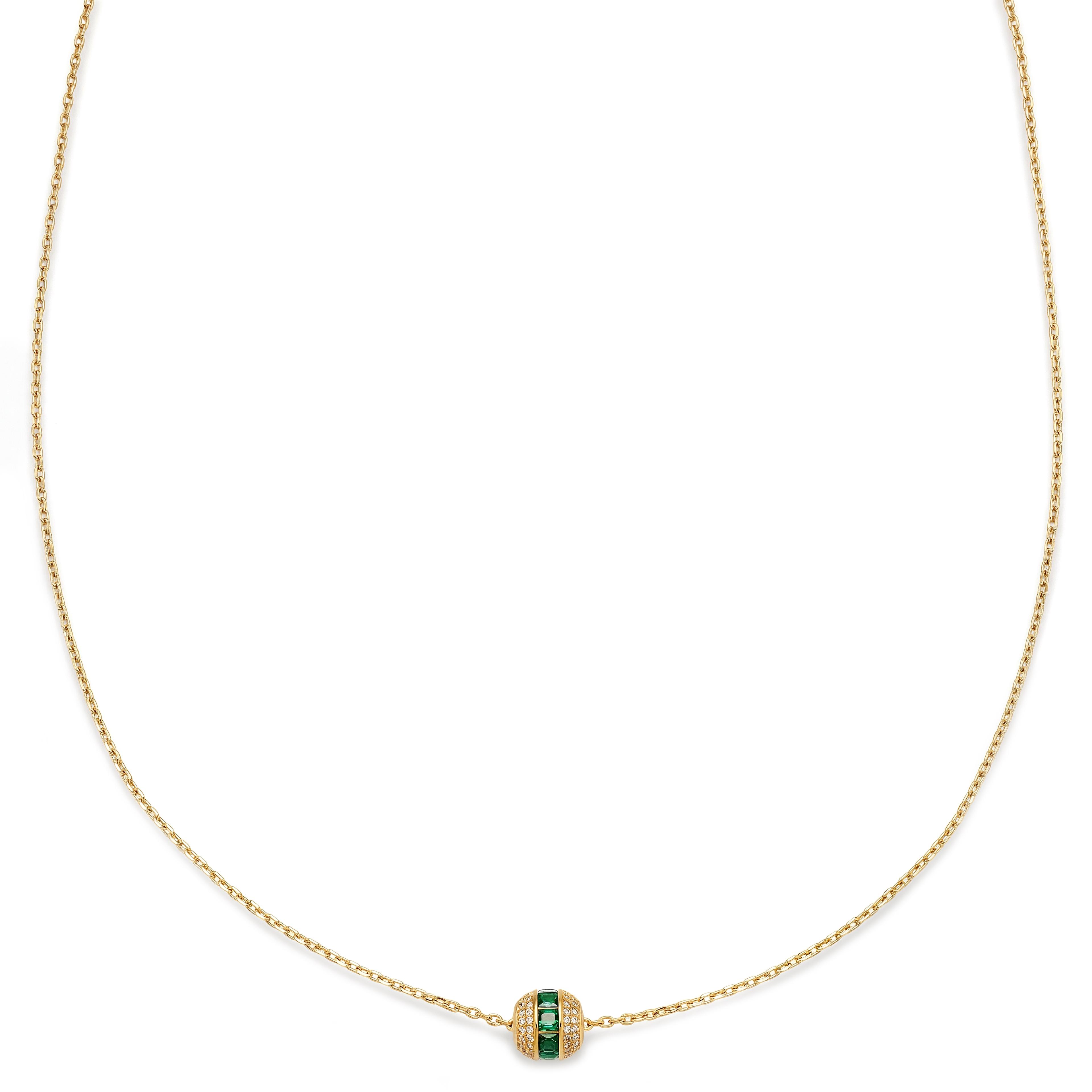 Mediterranean | Collier en acier inoxydable doré avec pendentif cylindrique "pavé " - 1
