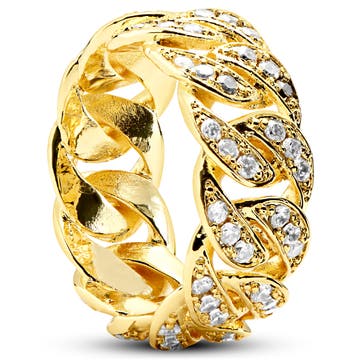 Nicos | 10mm prsten s kubánskými články zlaté barvy posetý zirkony