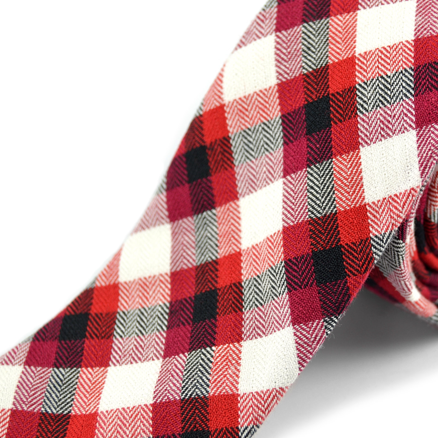 Wełniany krawat w czerwono-białą kratkę - 2